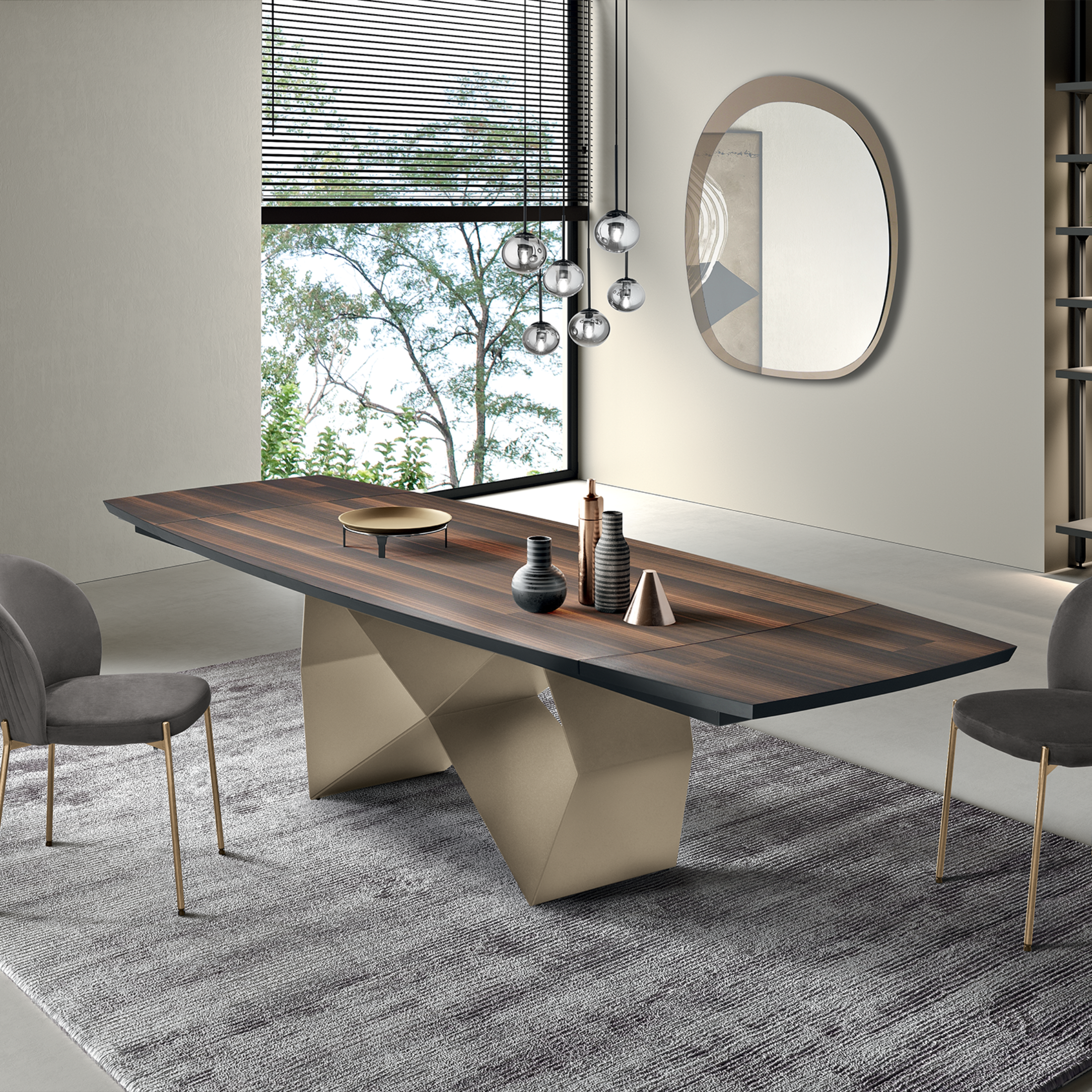 Fixed dining table "Reina" with metal base and oak top 200x100 cm 75h