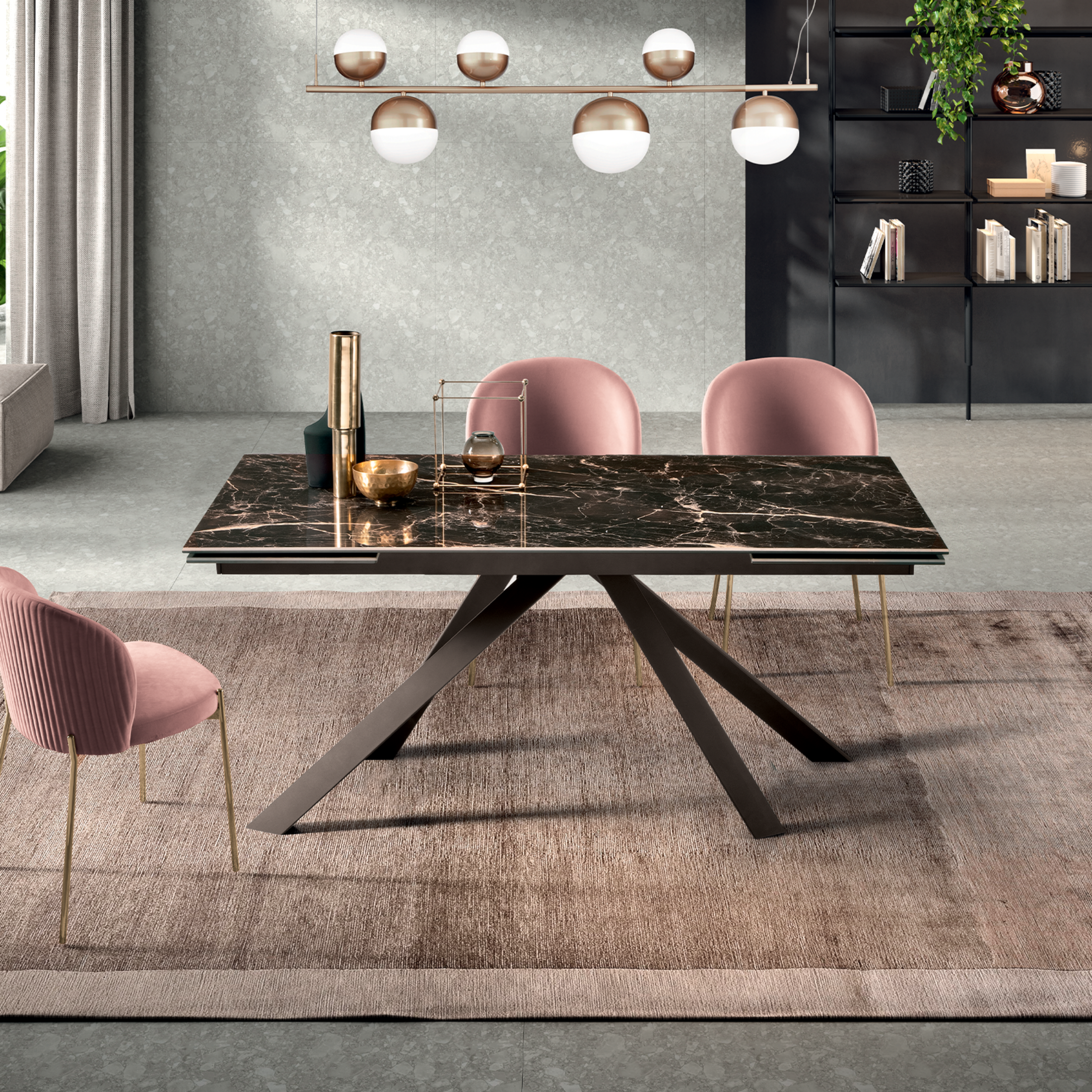 "Caio" modern extendable dining table with porcelain stoneware top