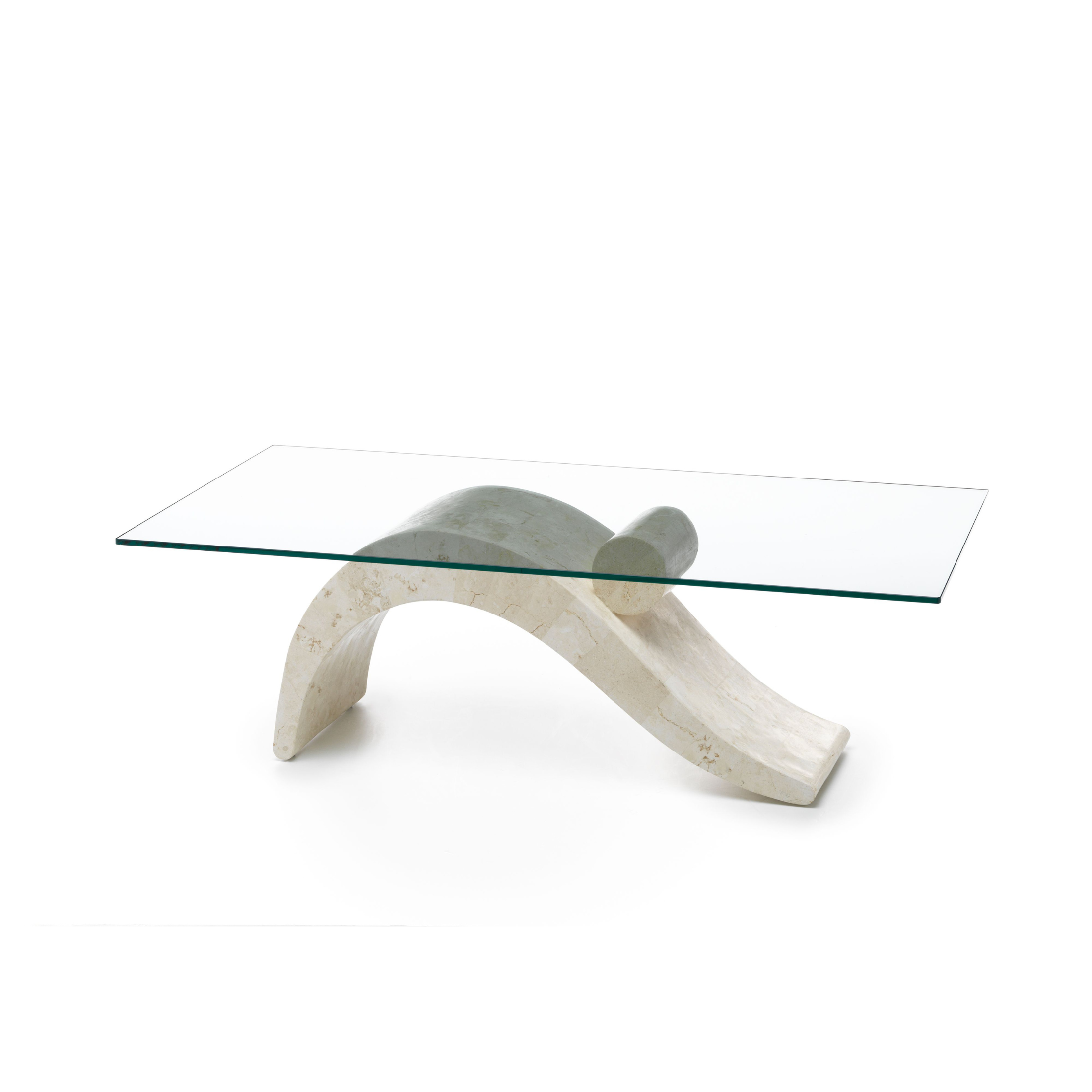 "Gary" fossil stone coffee table with tempered glass top, 120x70 cm, 40 cm high