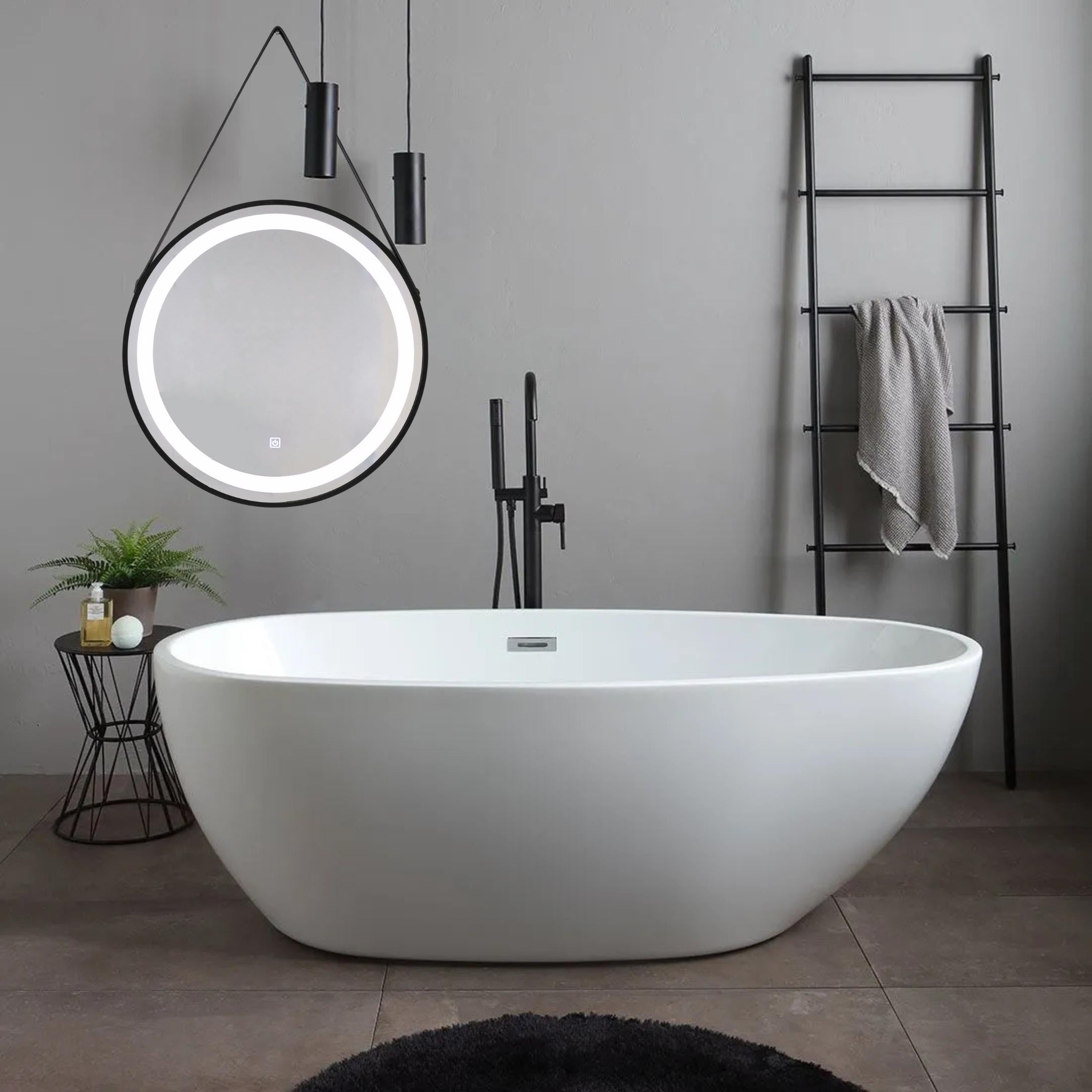 Oakland round backlit LED mirror with black frame and lace, 60x60 cm