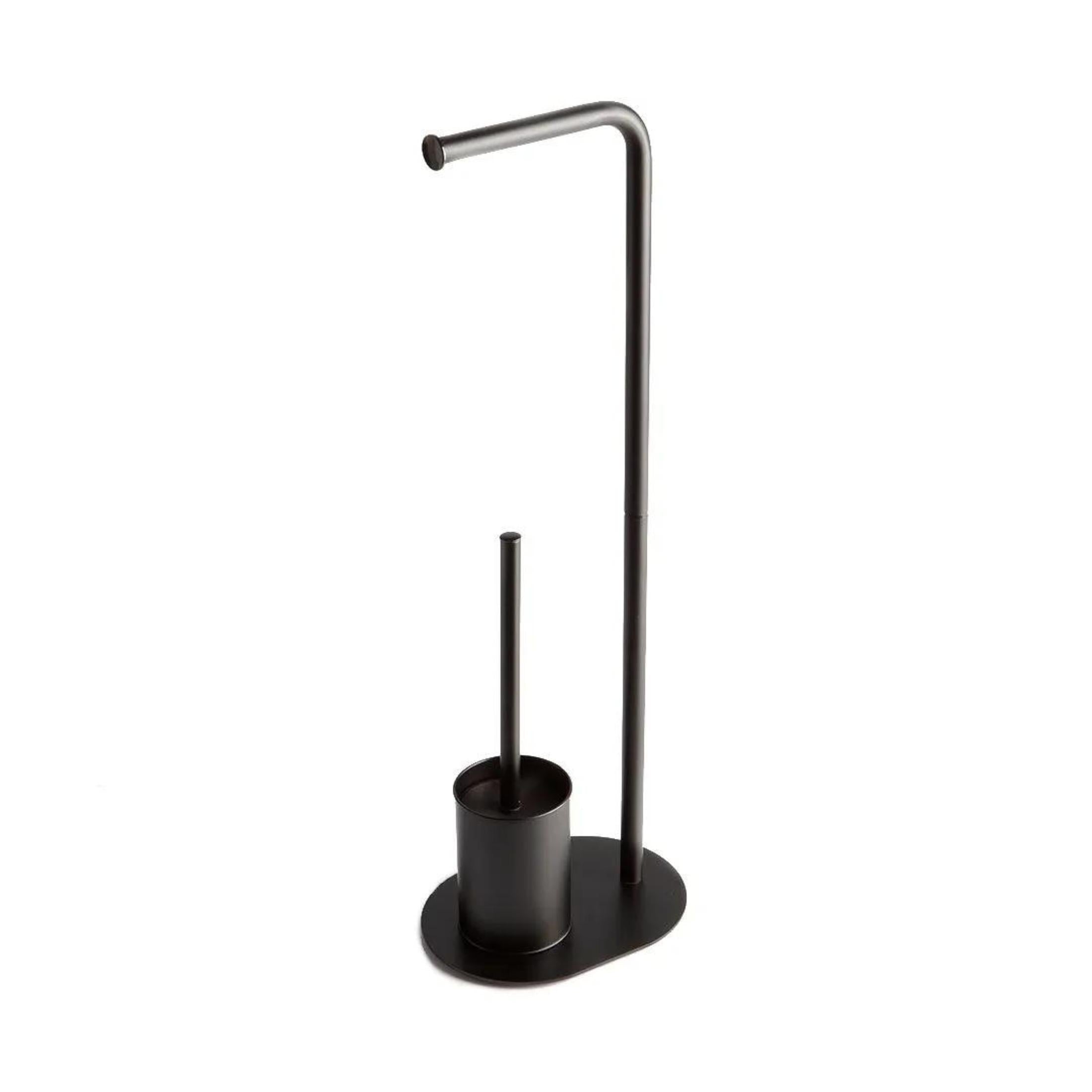 "Friedrich" freestanding toilet roll holder with brush holder in matt black metal and oval base