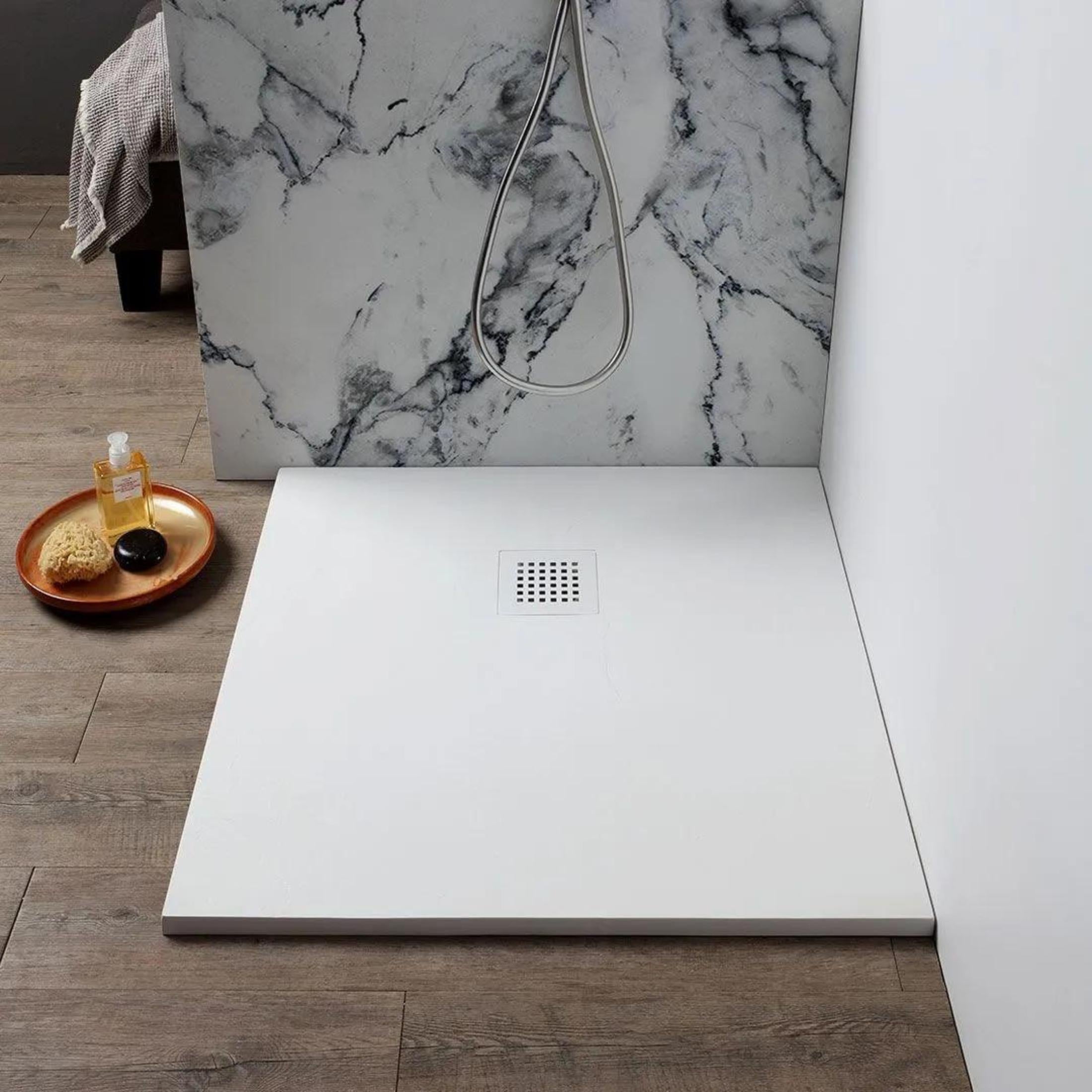 "Milano" thin square shower tray in non-slip stone-effect resin