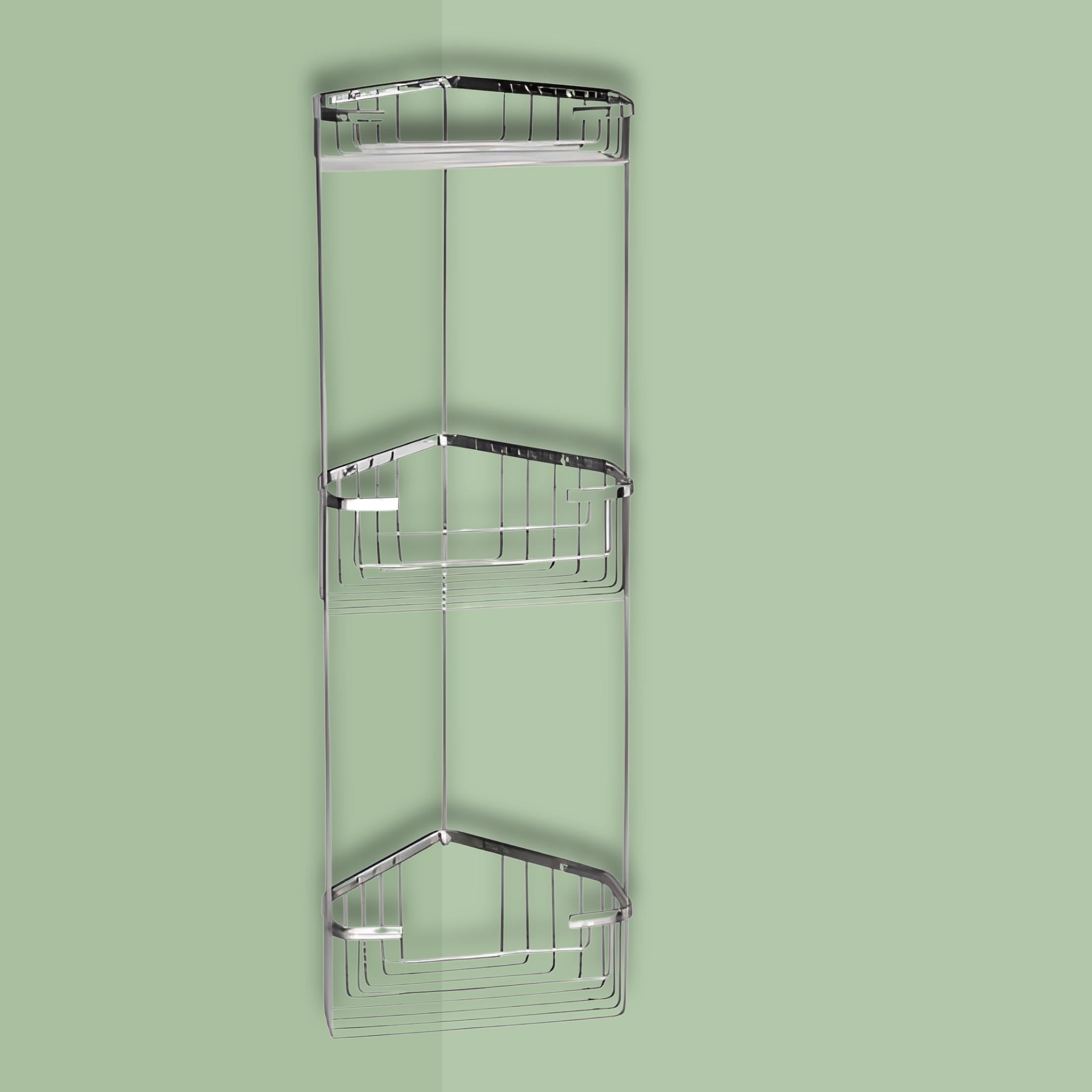 "Ivàn" 3-tier corner shower soap dish in stainless steel wire, 15.9 x 15.9 cm, 54.2 cm high