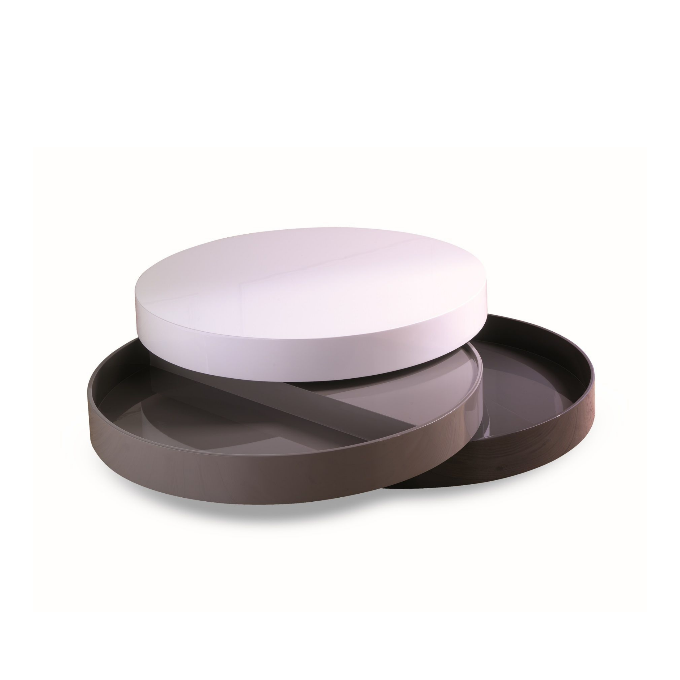 "Drop1" low container table in lacquered MDF, 90x90 cm, 32h