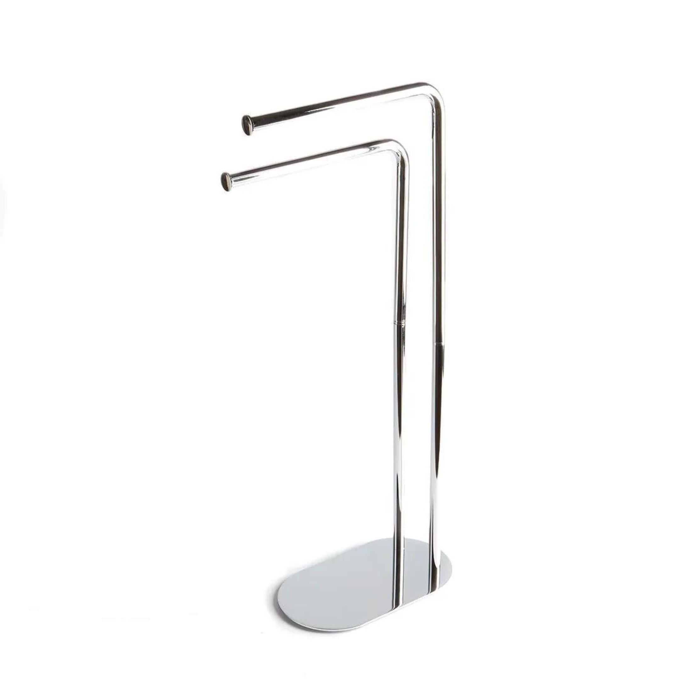 "Hans" chrome-plated metal towel stand with oval base for 2 towels