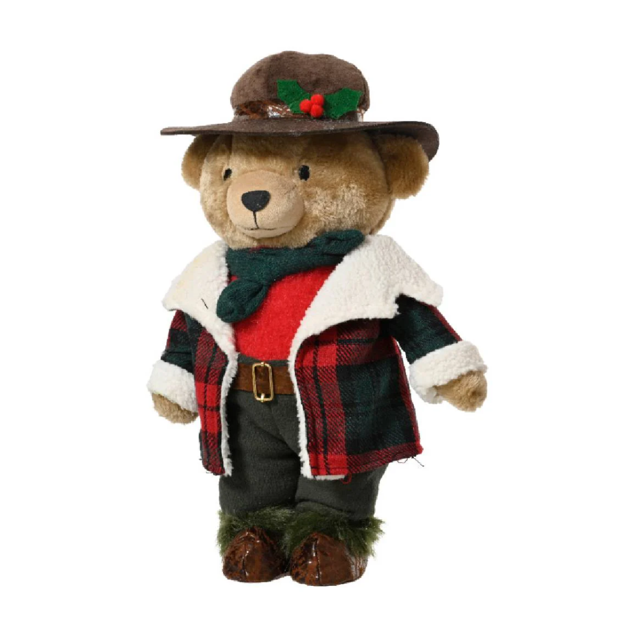 Country teddy bear with coat and hat, polyester Christmas decorations 18x14 cm 31h