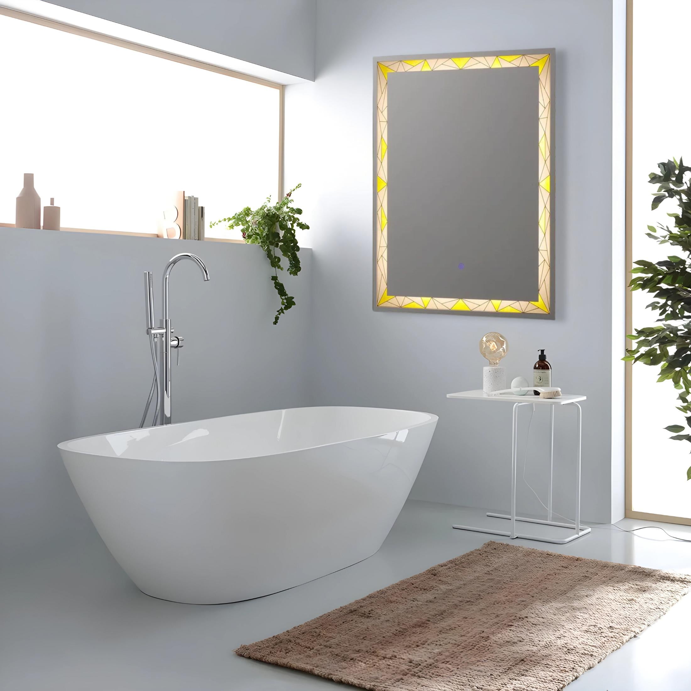 "Mosaic" touch LED wall mirror with satin and colored inserts