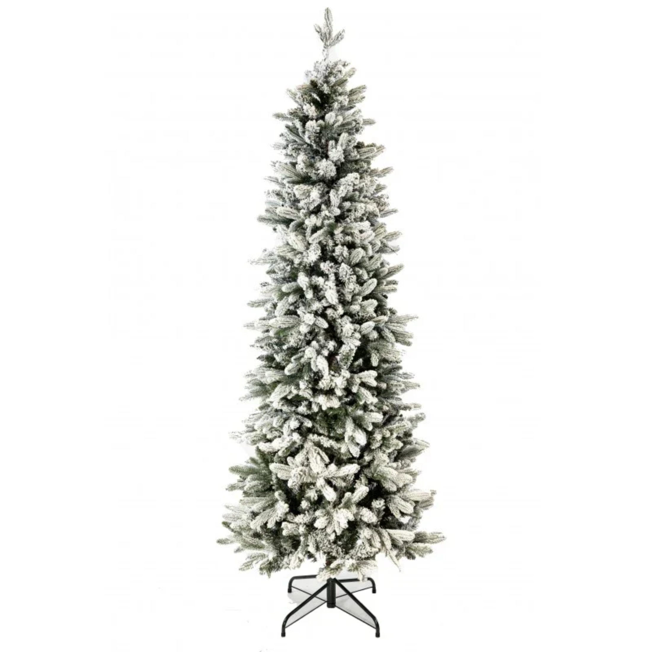 Slim snow-covered "Snowflake" Christmas tree in PE with real touch effect + PVC + flock