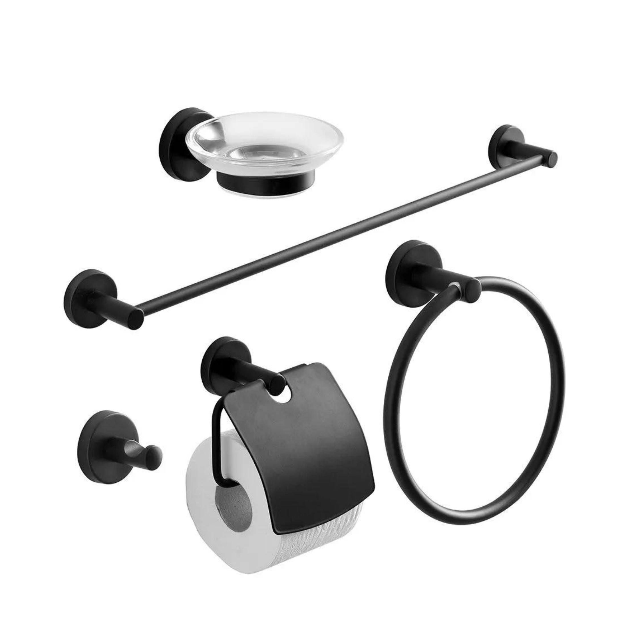 Set of 5 "Emilia" bathroom accessories in matte black metal for the wall