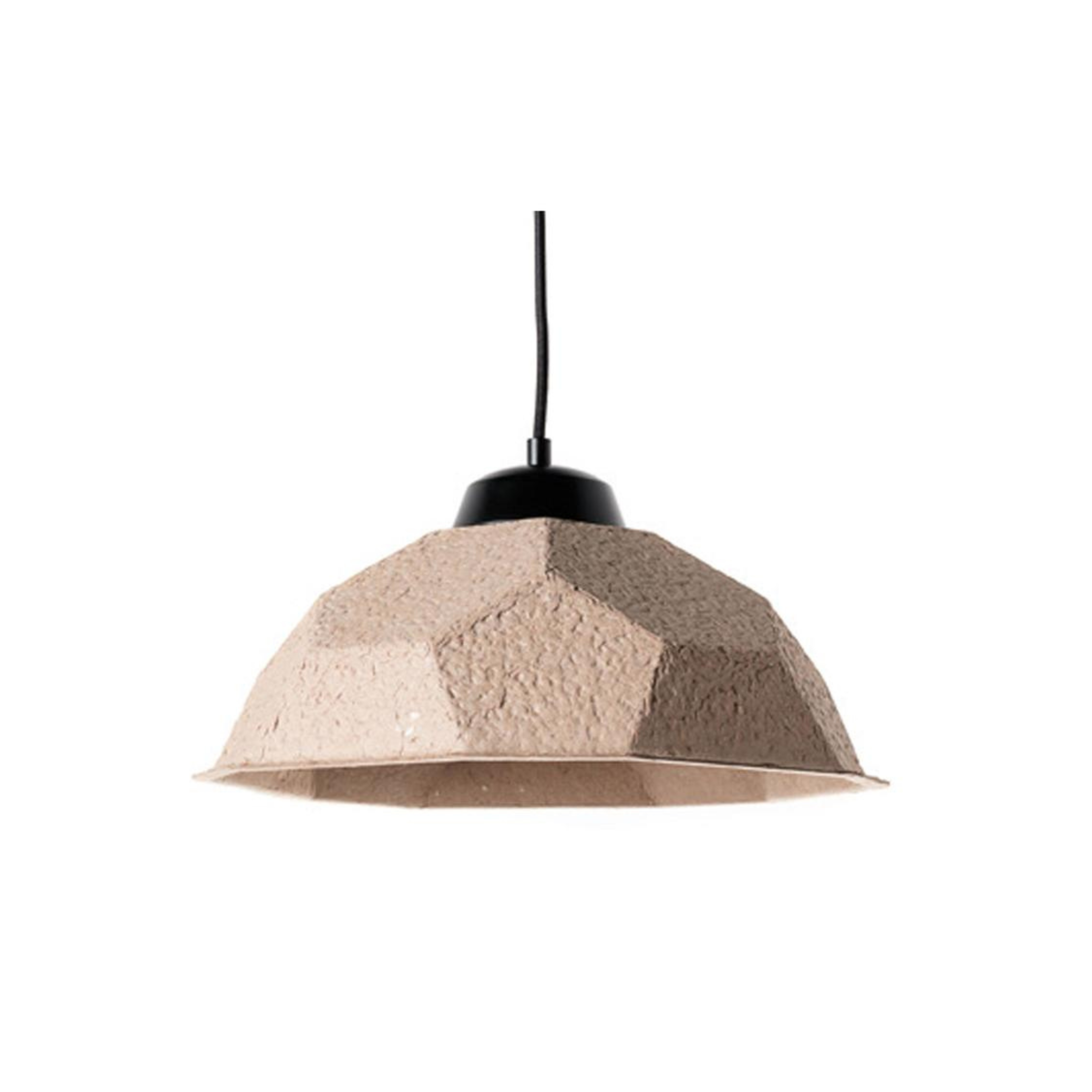 "Kande" metal lamp with recycled cardboard lampshade, floor, table and hanging.