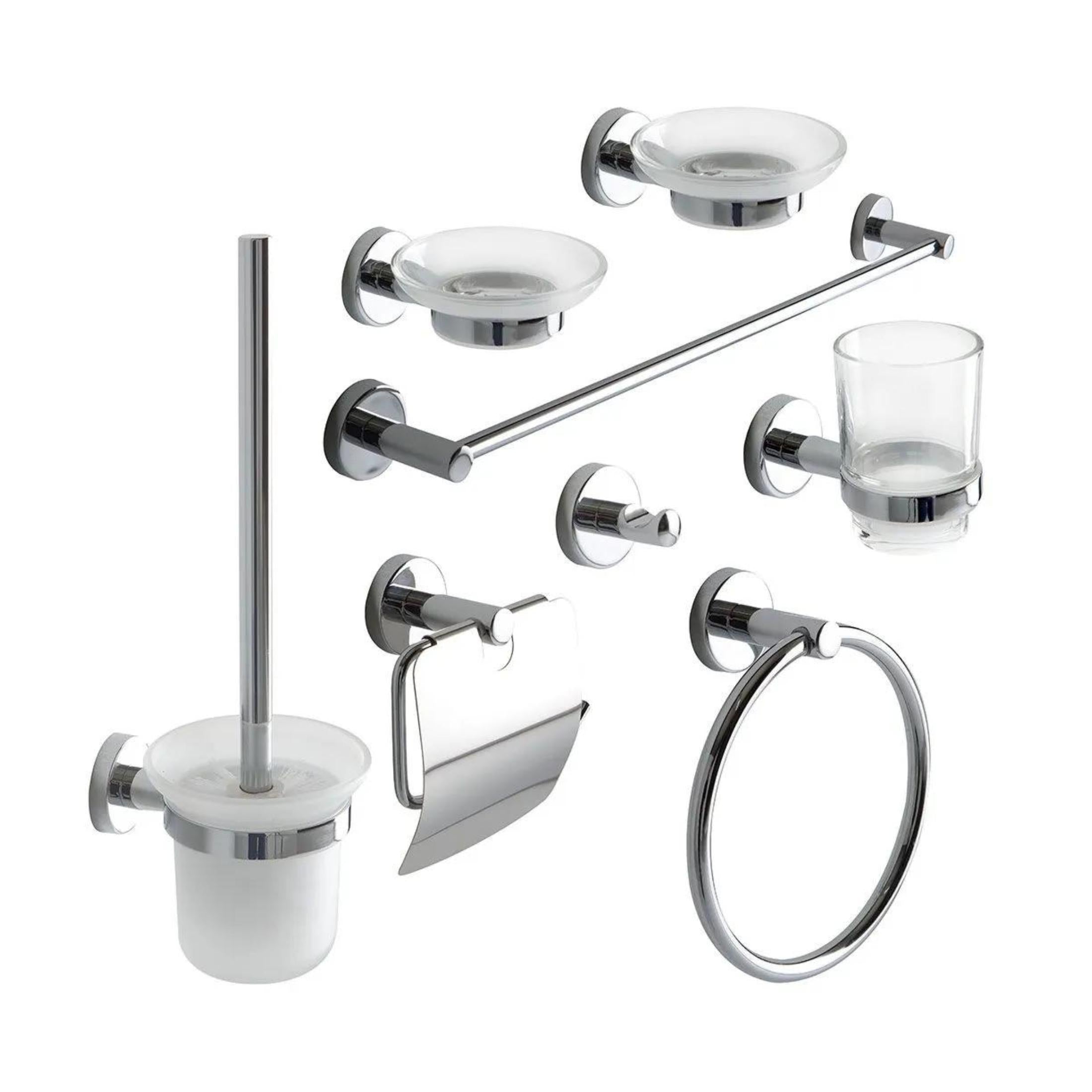 Set of 8 "Lukas" chrome-plated wall-mounted bathroom accessories