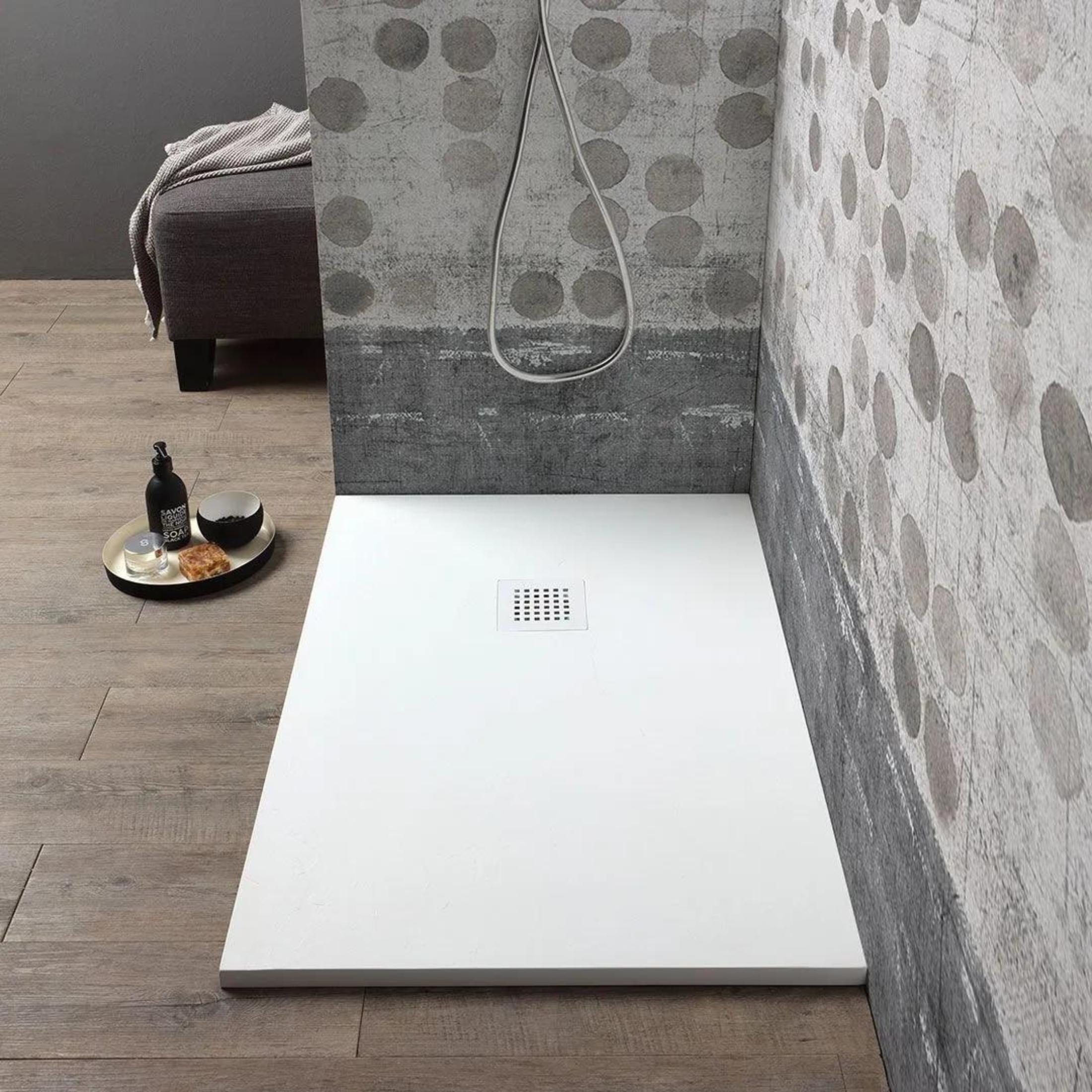 "Milano" thin rectangular shower tray in non-slip stone-effect resin