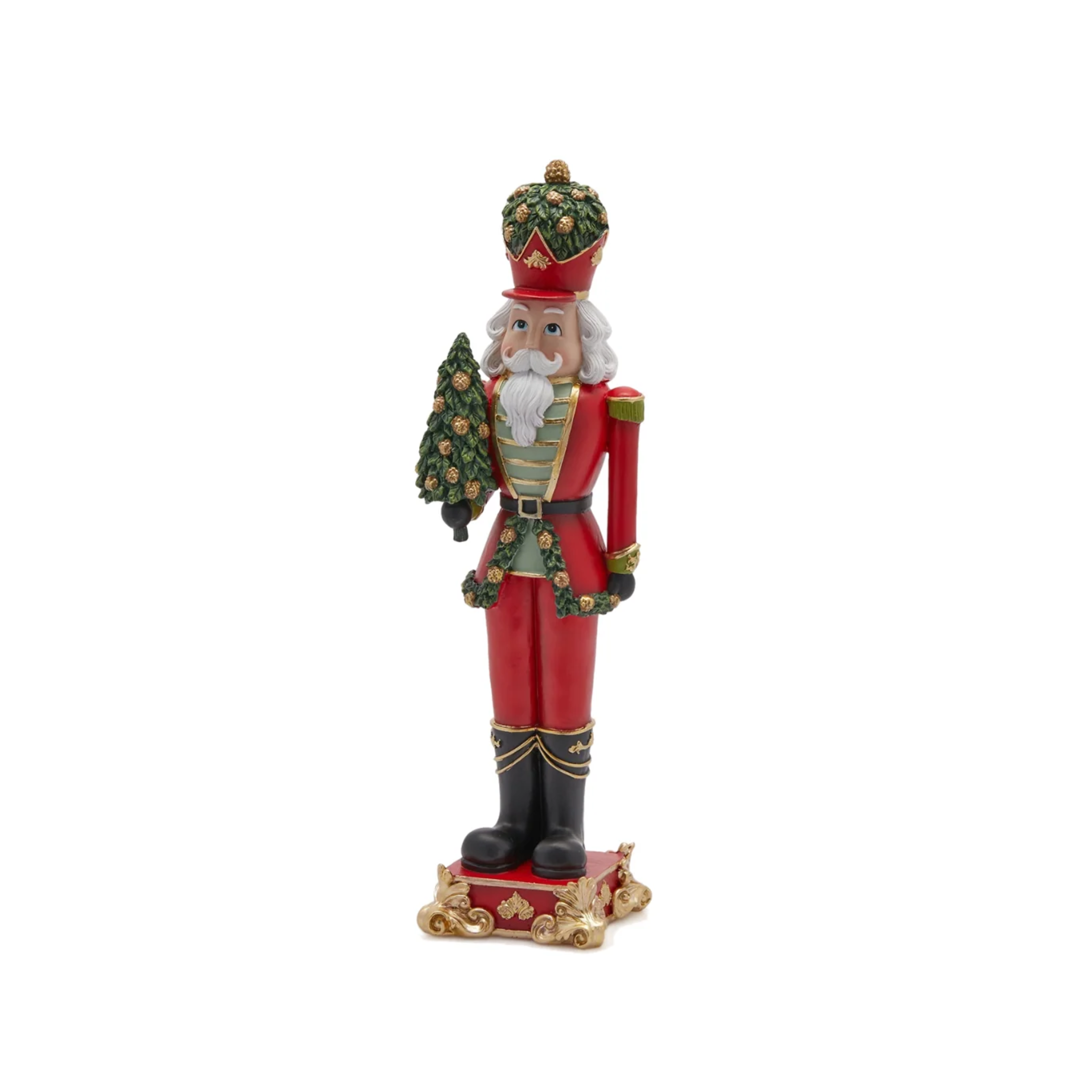 Christmas soldier with integrated decorative pine tree enriched with glitter, 41 cm high.