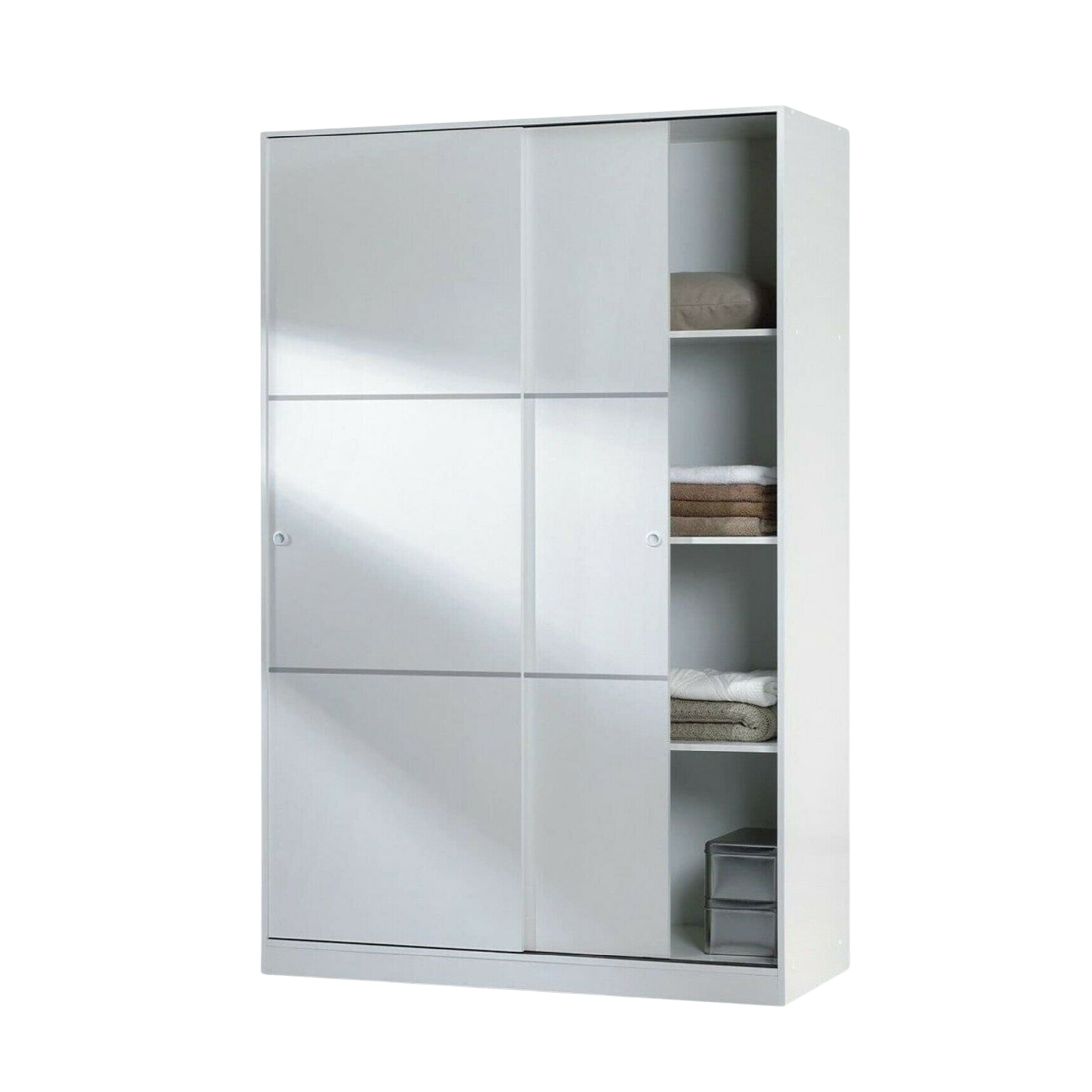 White wooden wardrobe with 2 sliding doors and 3 shelves, 120x50 cm, 200 cm high