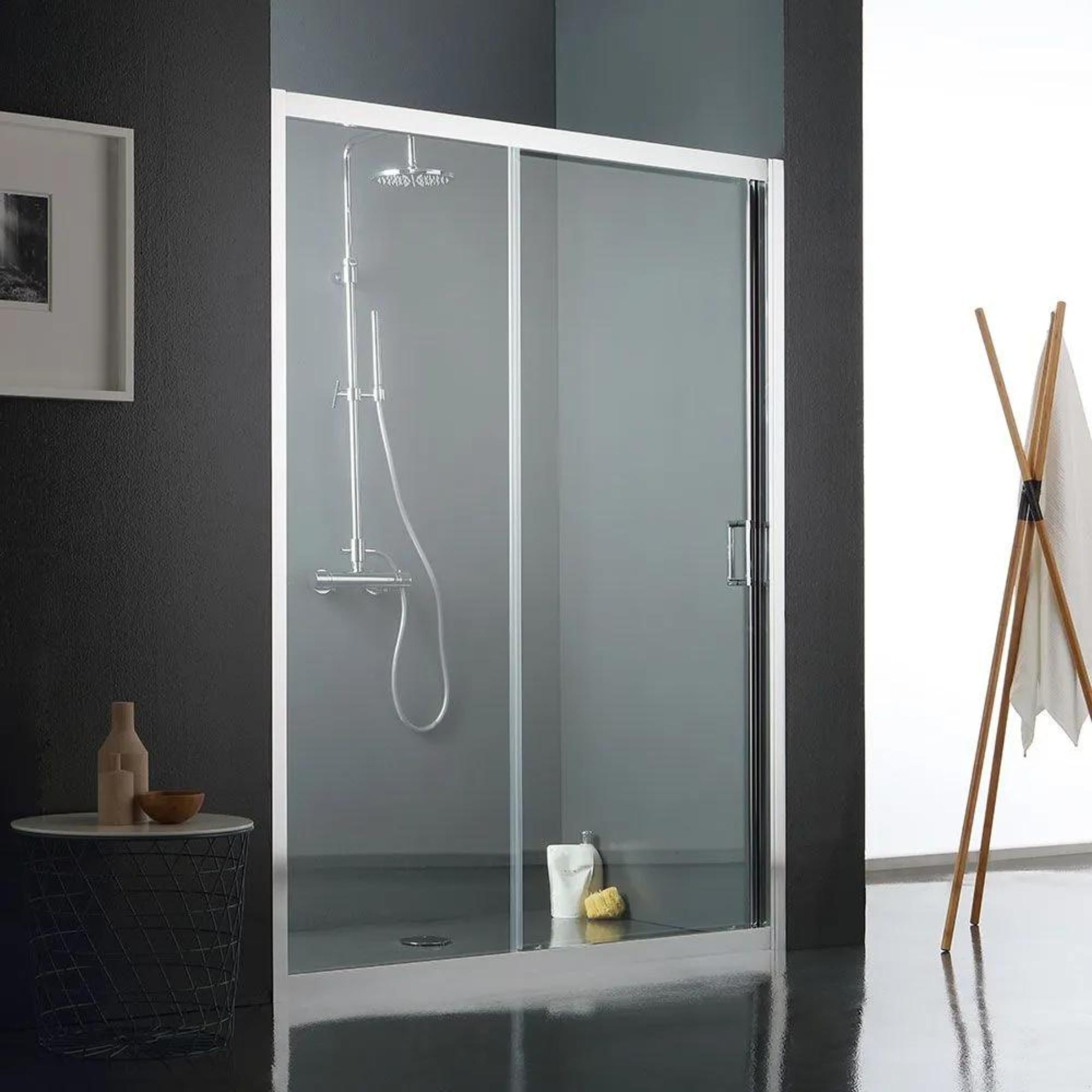 "Ferrara" 2-panel shower door in clear glass, 185 cm high