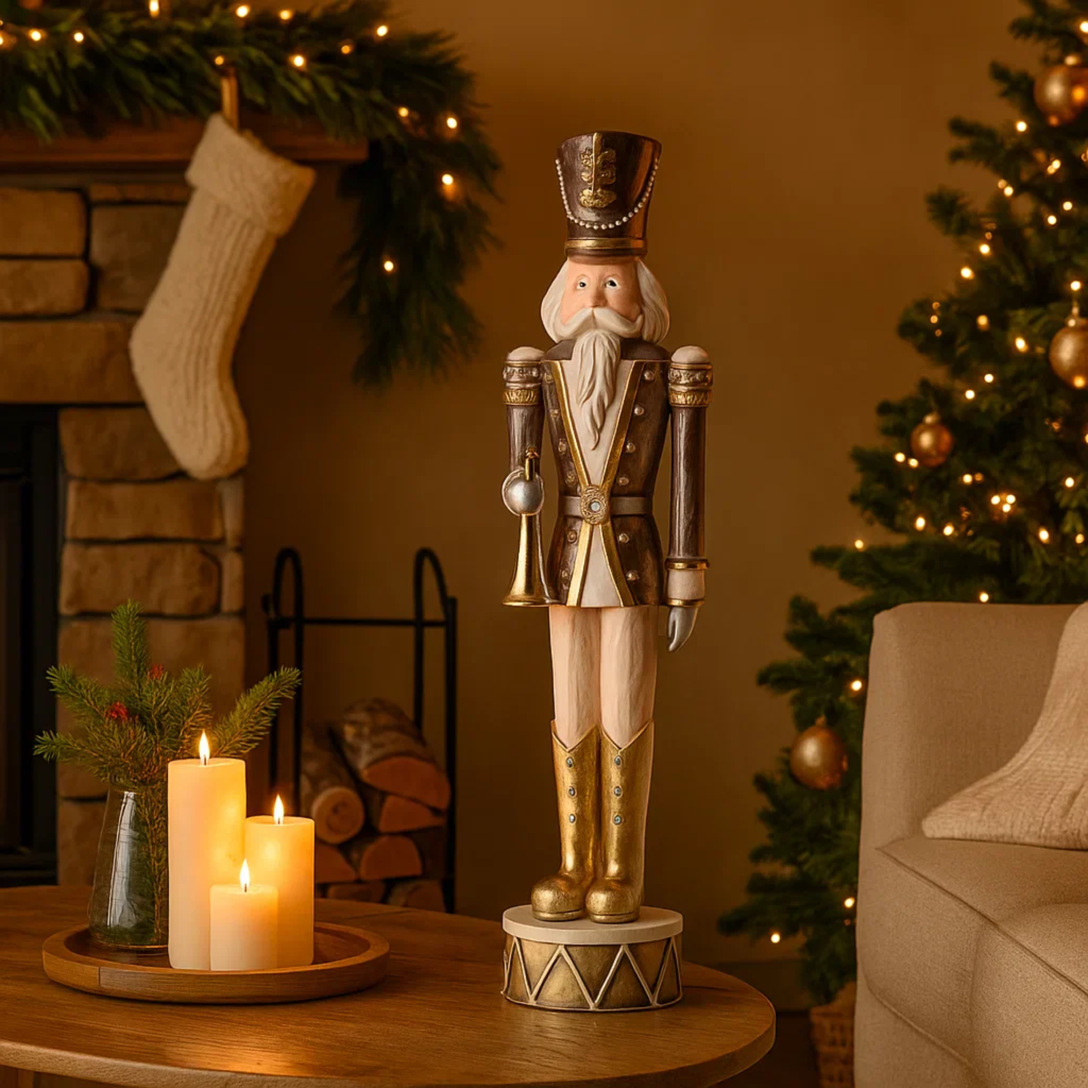 Nutcracker Soldier Figurine with Trumpet, Elegant Christmas Decoration, 52cm tall