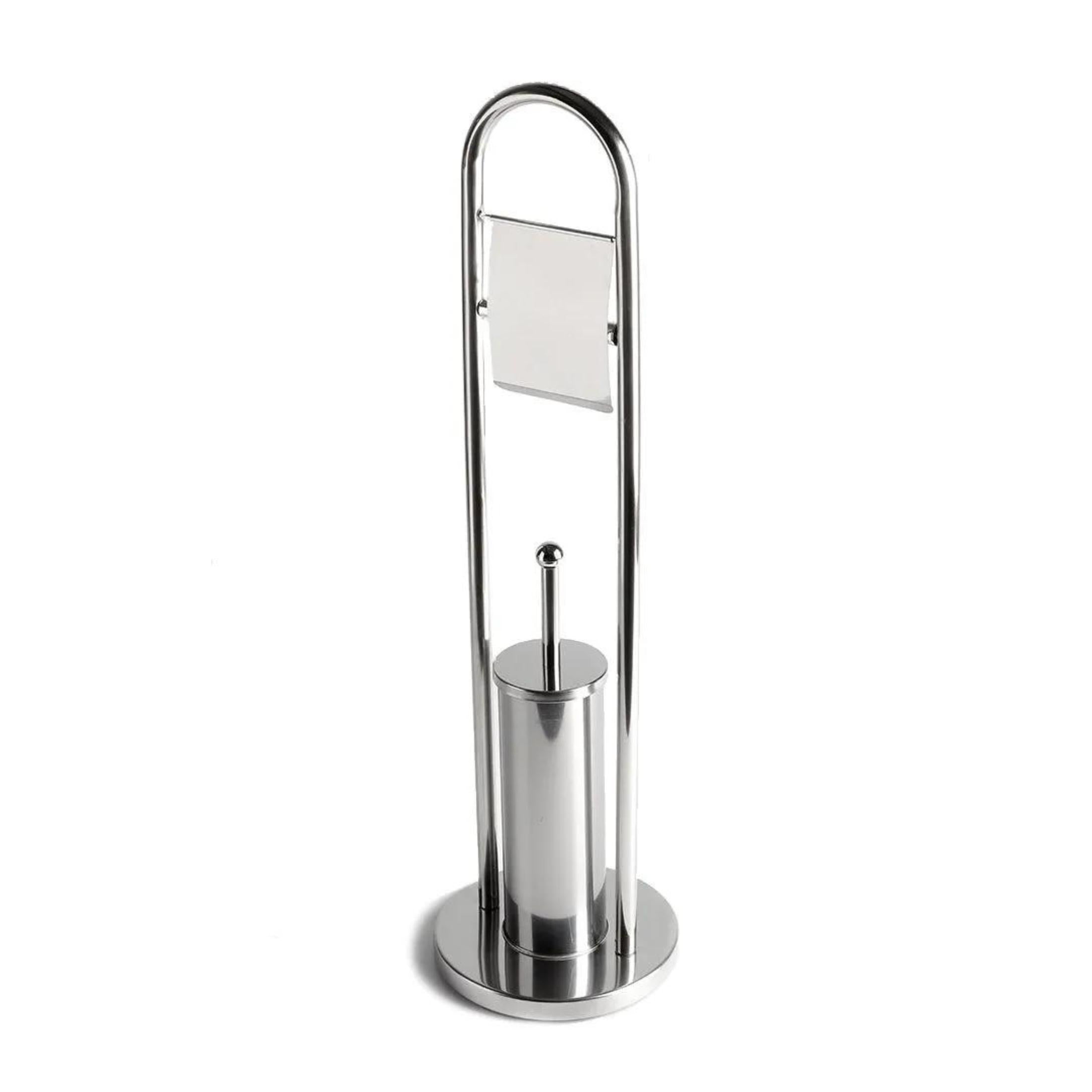 "Amélie" chrome-plated metal toilet roll holder and toilet brush holder with round base