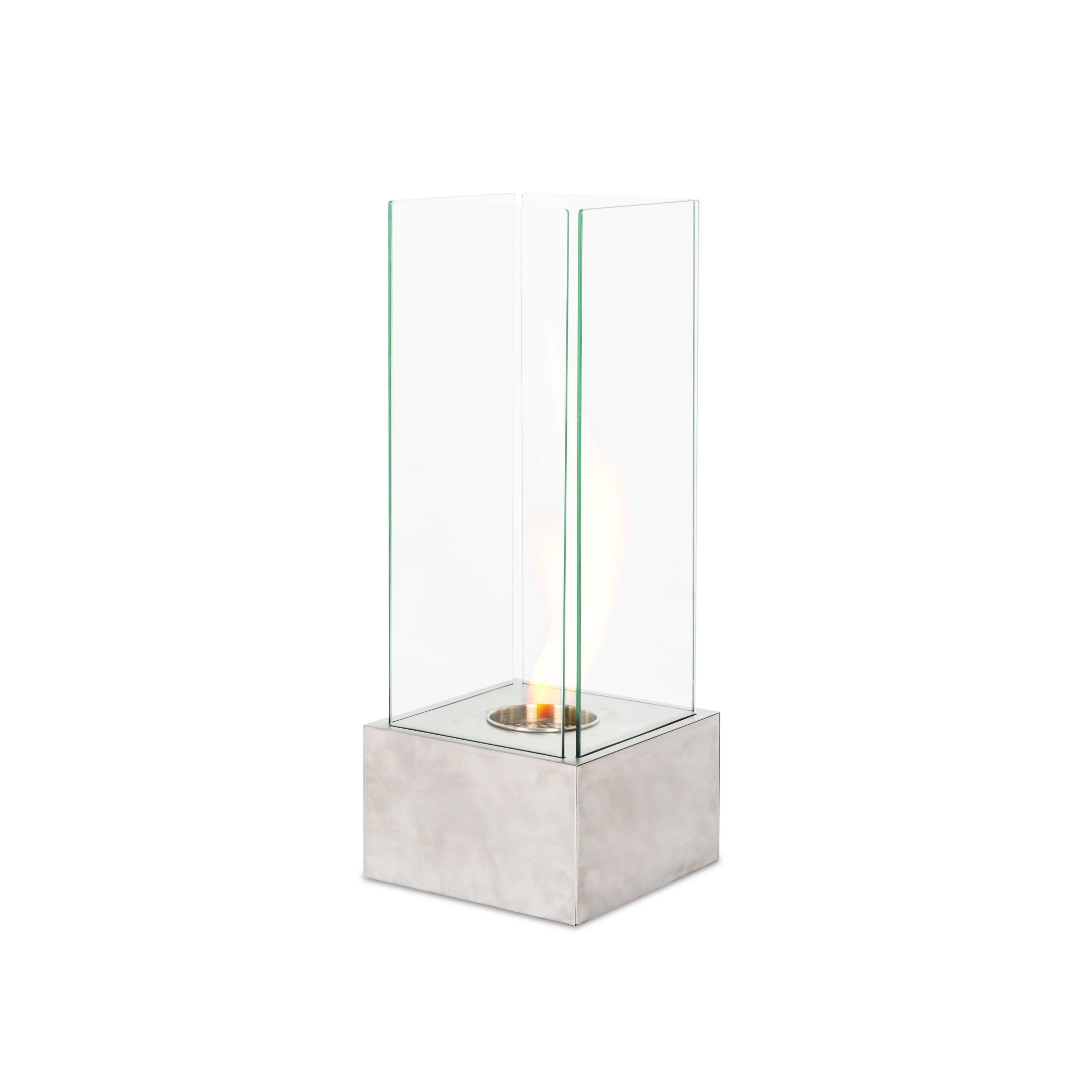 "Lisa" floor-standing bioethanol fireplace in tempered glass, 25x25 cm, 65 cm high.