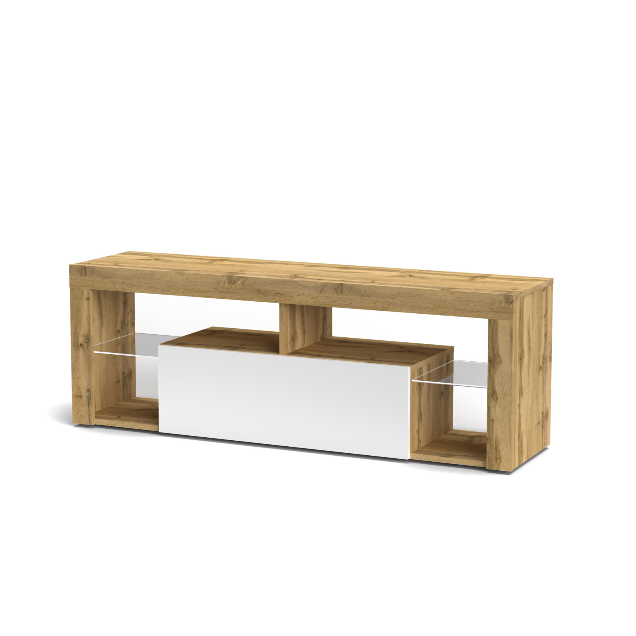 "Hugo" TV stand in oak and white wood, 140x35 cm, 50 cm high