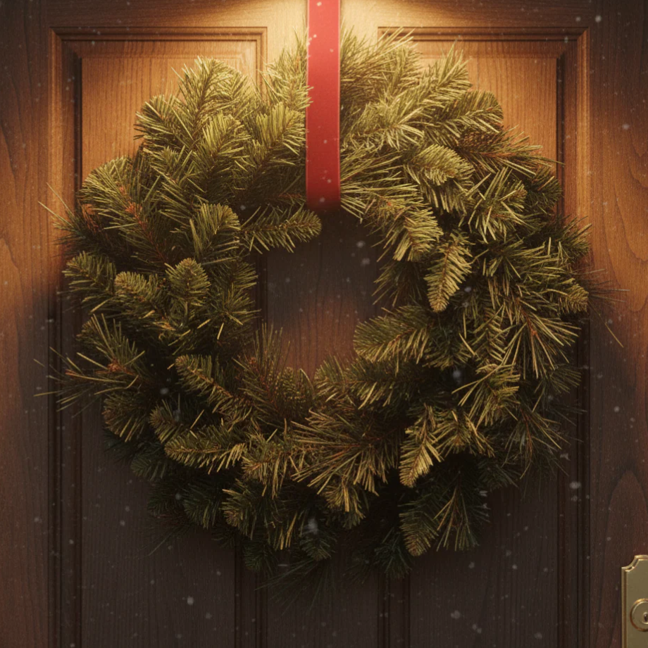 "Jolly" PP door wreath with pine needle effect, Christmas decoration wreath