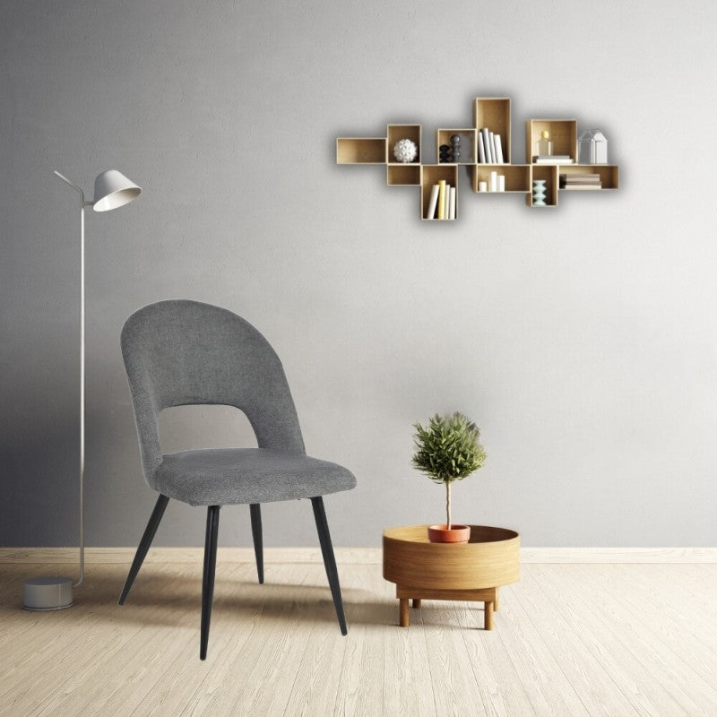 Set of "Lunetta" dining chairs upholstered in fabric with black metal legs, 50x48 cm, 84h