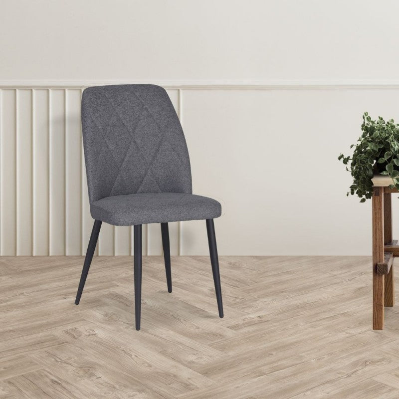 Set of "Vika" dining chairs upholstered in fabric with black metal legs, 48x58 cm, 90 cm high.