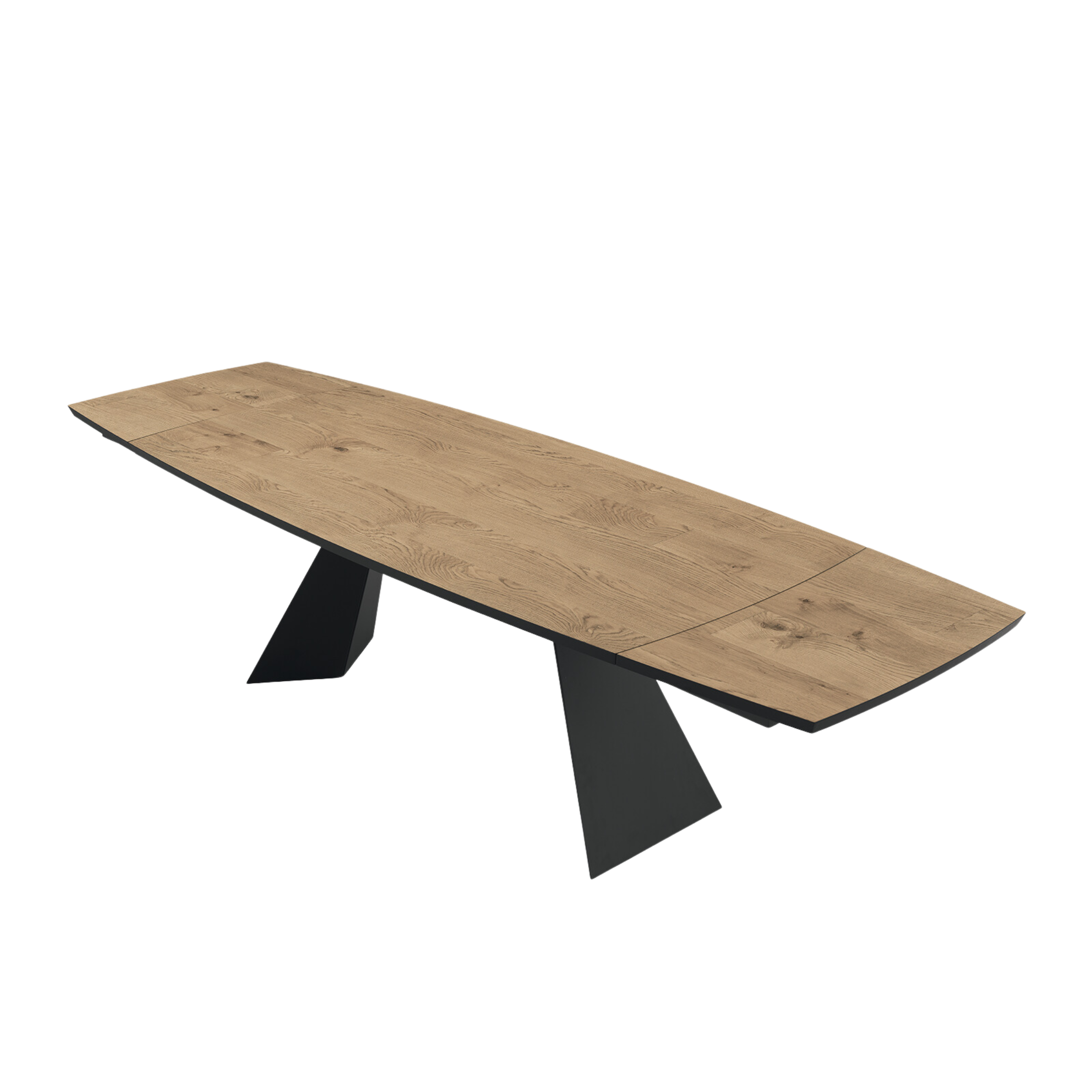 Modern extendable table "Nora" with metal base and oak top