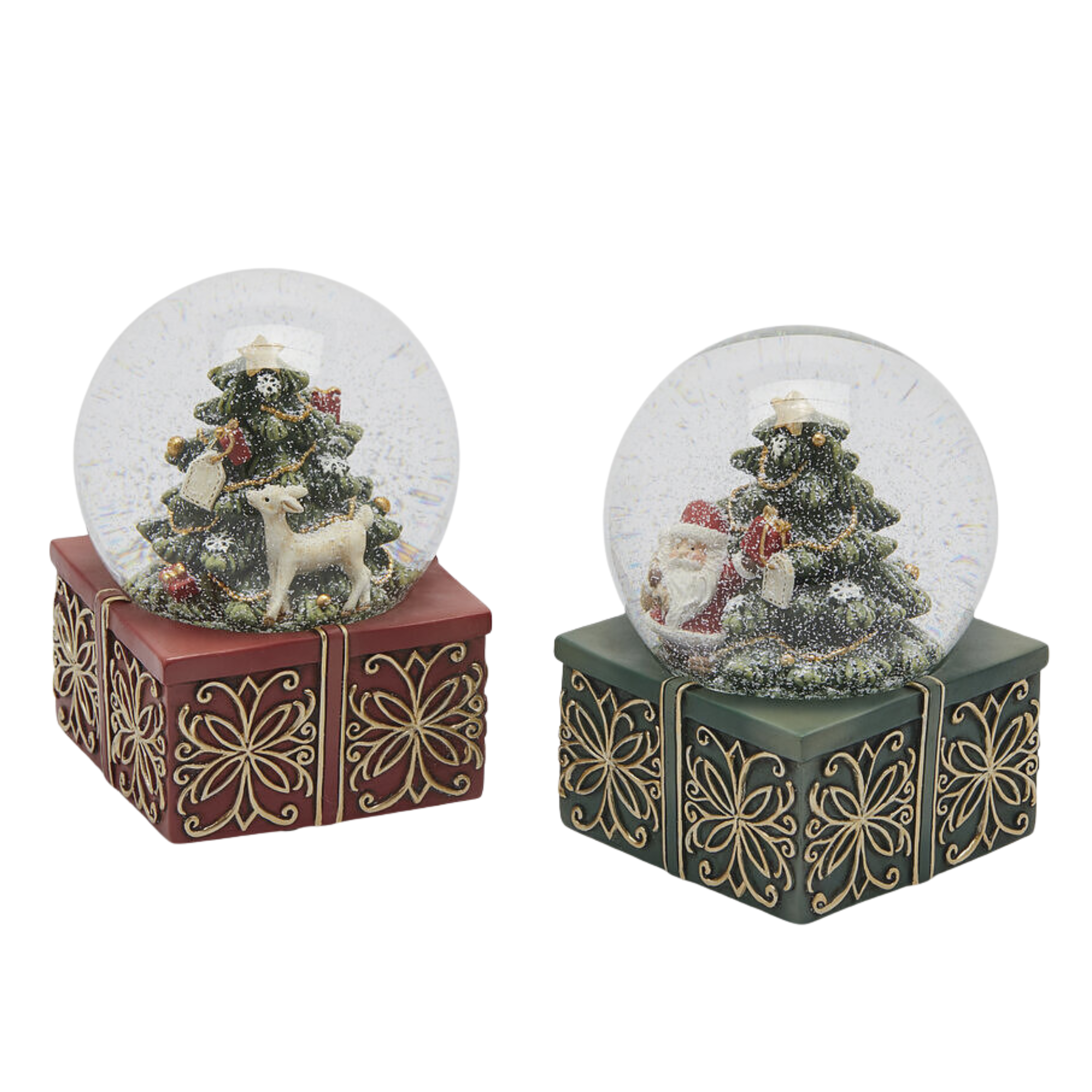 Carillon con sfera d'acqua con Babbo Natale e Renna, decorazione natalizia cm 9x14,5h