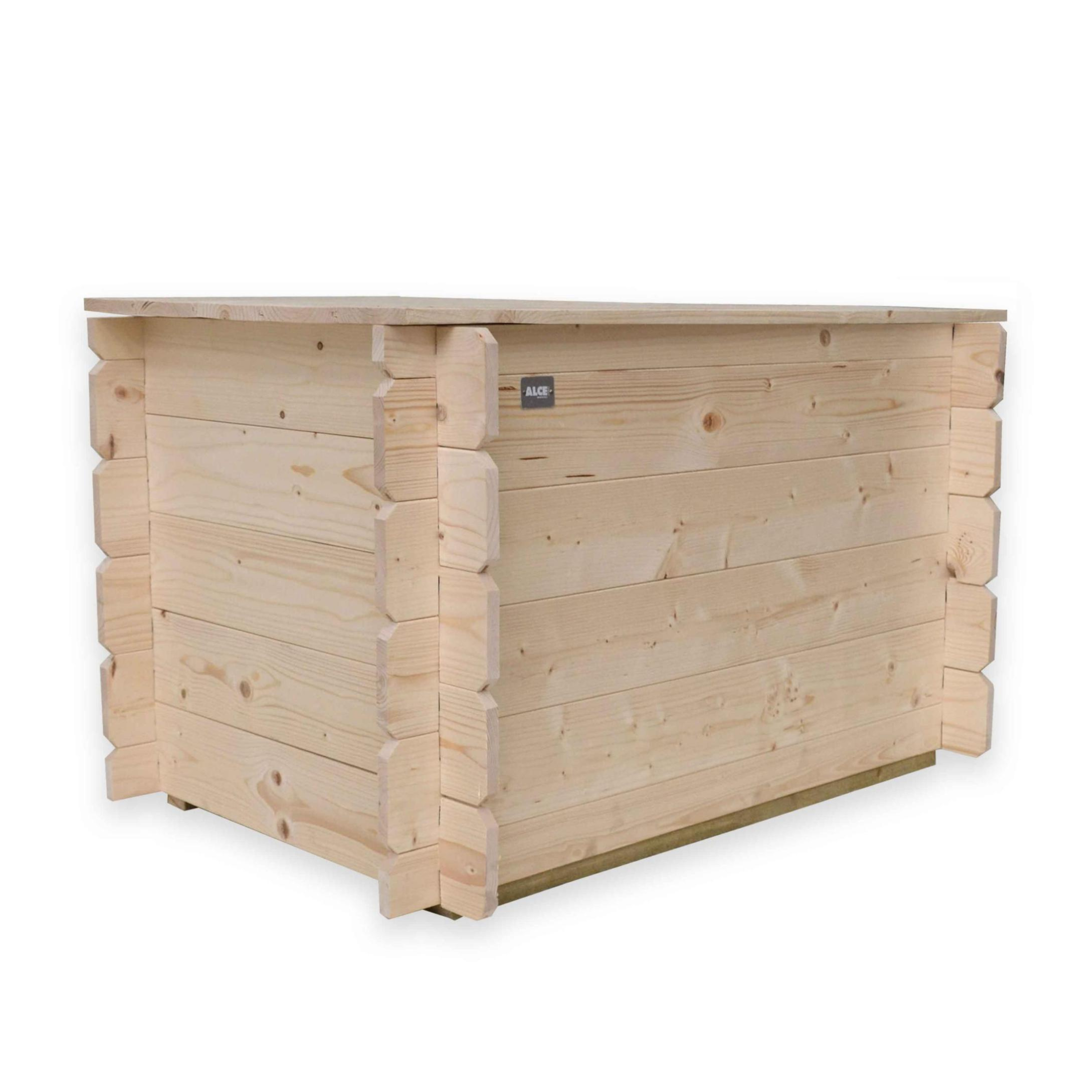 "Giove" natural wood garden chest with swing opening, 130x60 cm, 54 cm high