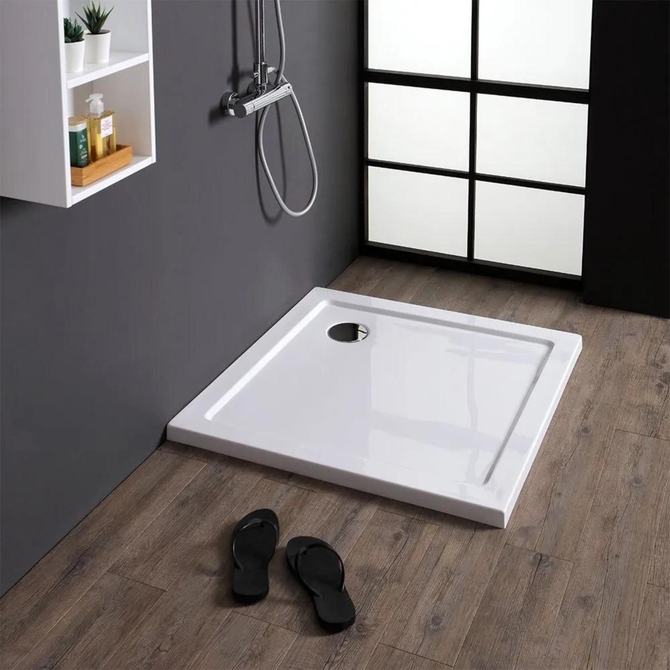 "Aosta" thin square shower tray in glossy white acrylic and ABS