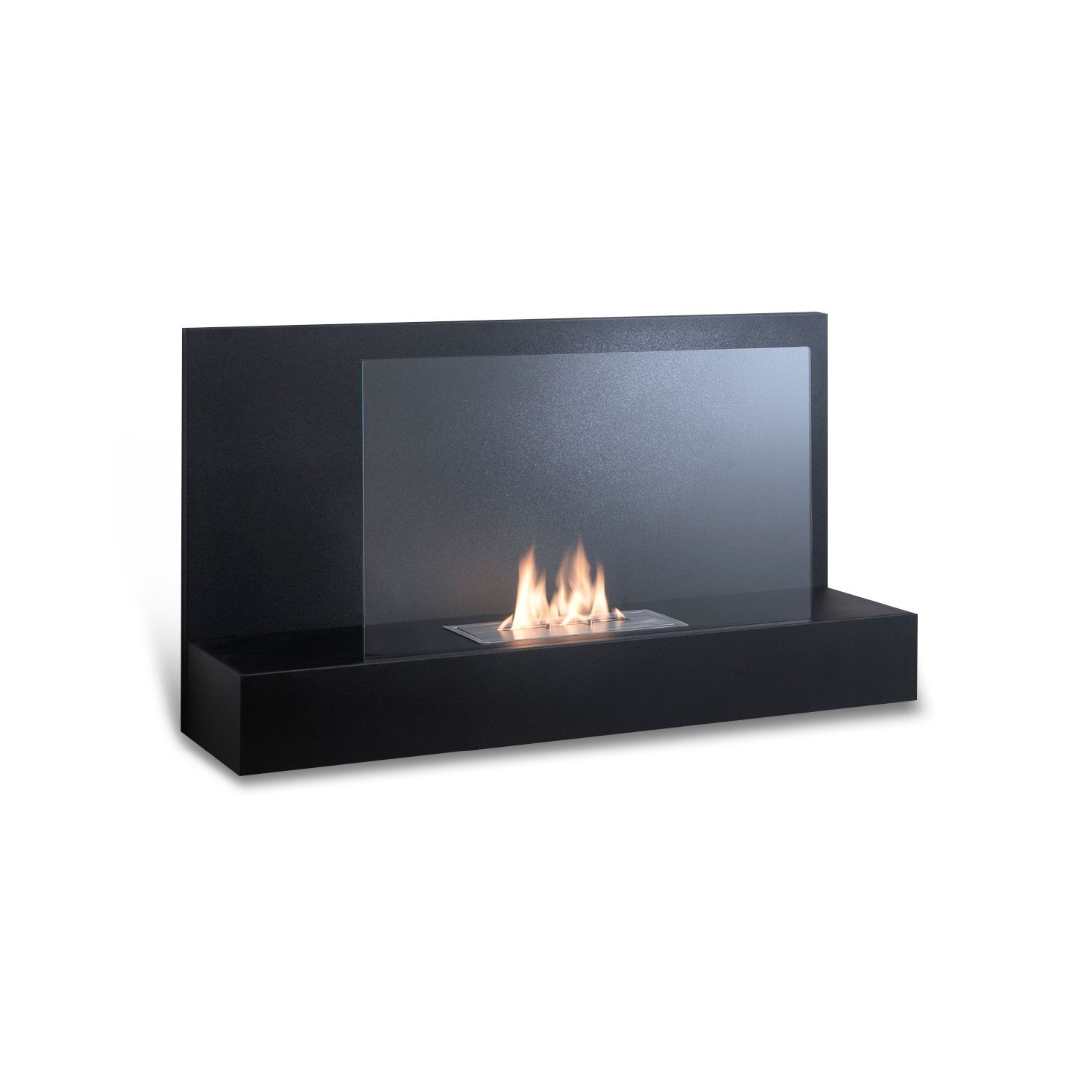 "Balm" bioethanol fireplace in tempered glass, 90x26 cm, 50 cm high.