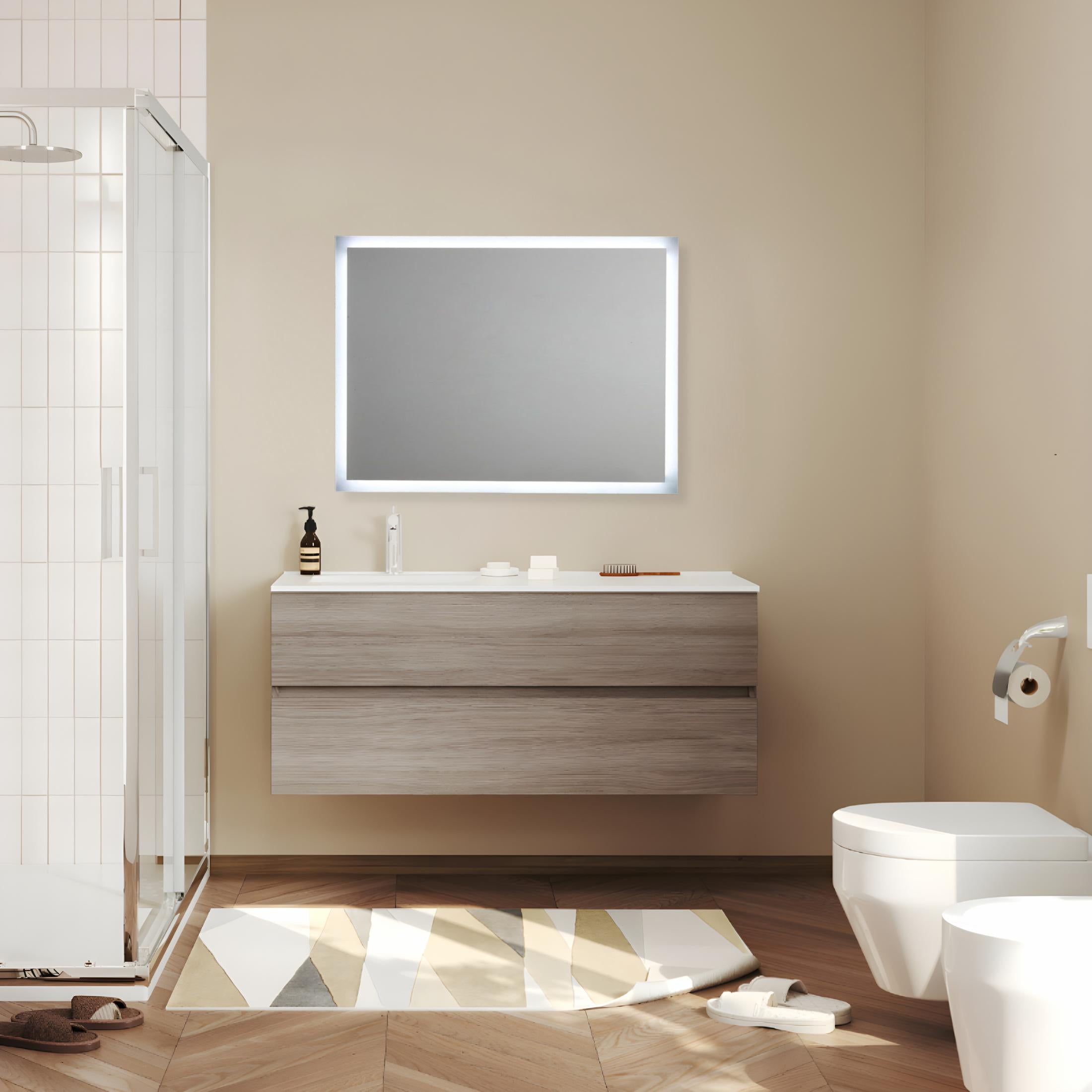 Reversible rectangular "Bend" LED framed mirror, 80x60 cm