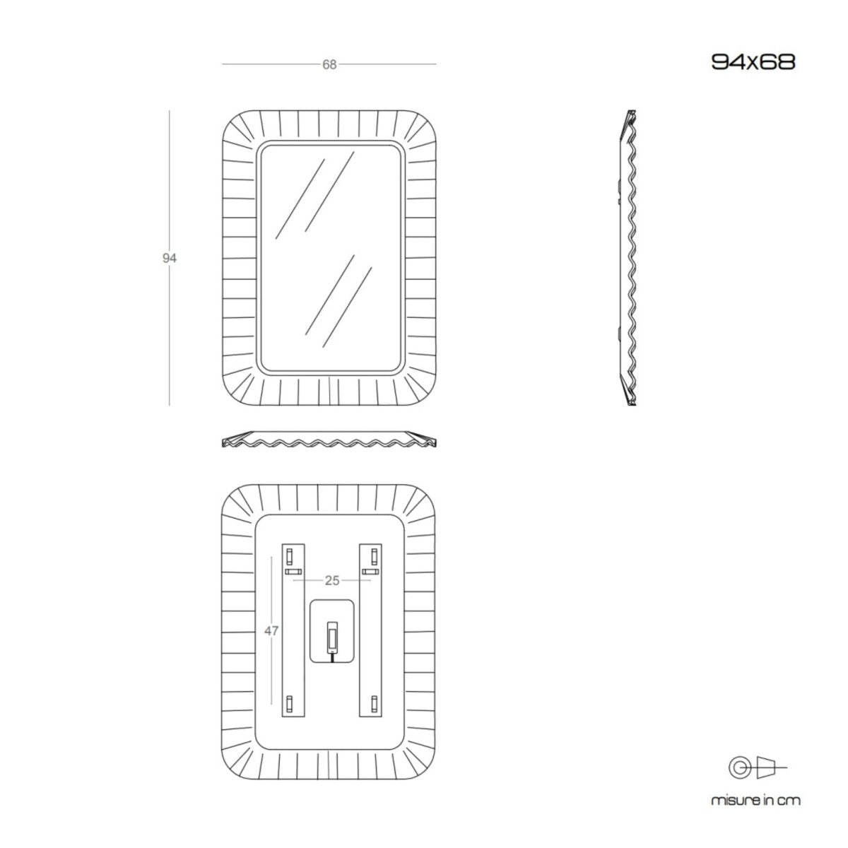 Specchio led rettangolare "Redding" con cornice in vetro fuso reversibile cm 94x68 - MondoViro