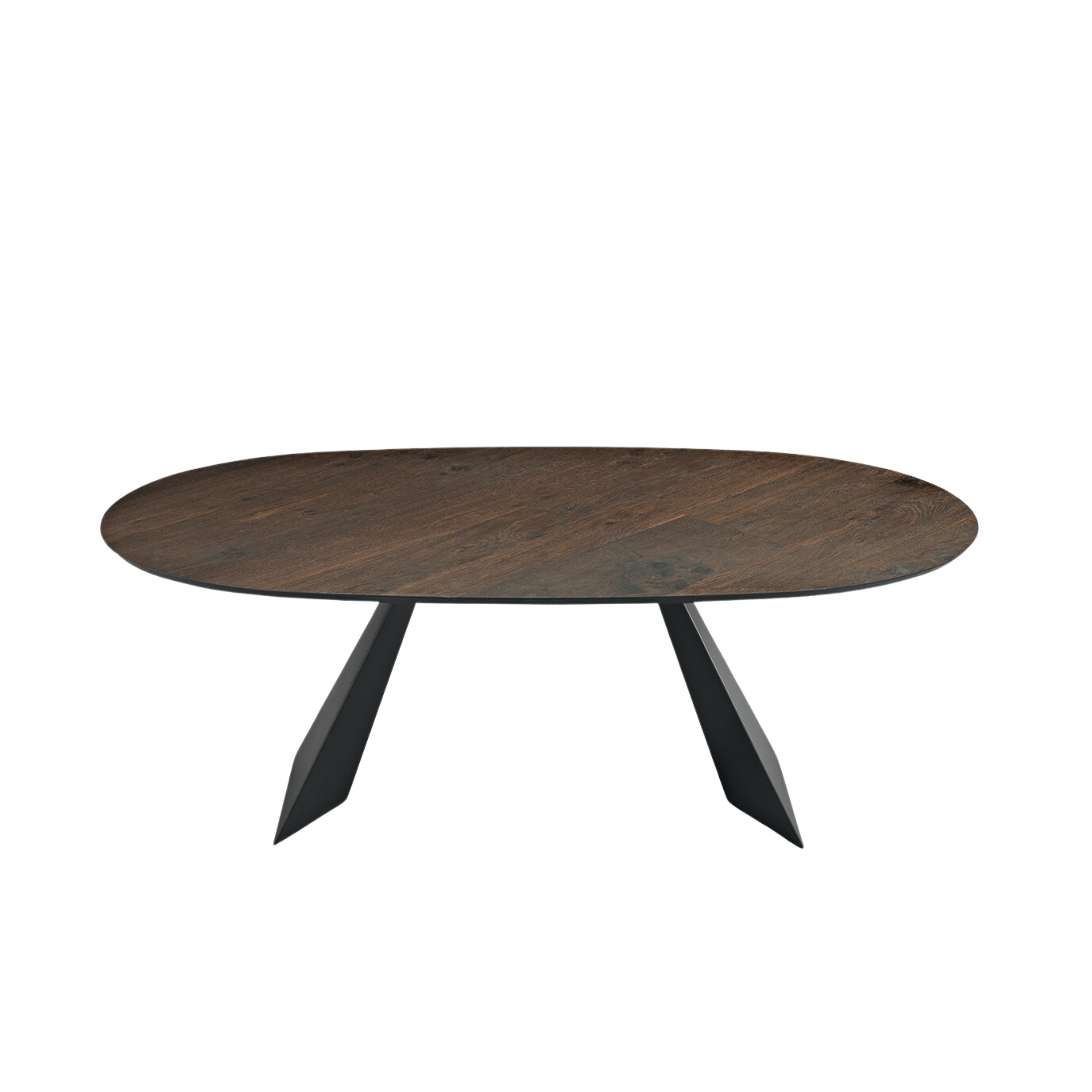 "Nargy" modern fixed dining table with metal base and oak top, 210x109 cm, 75 cm high