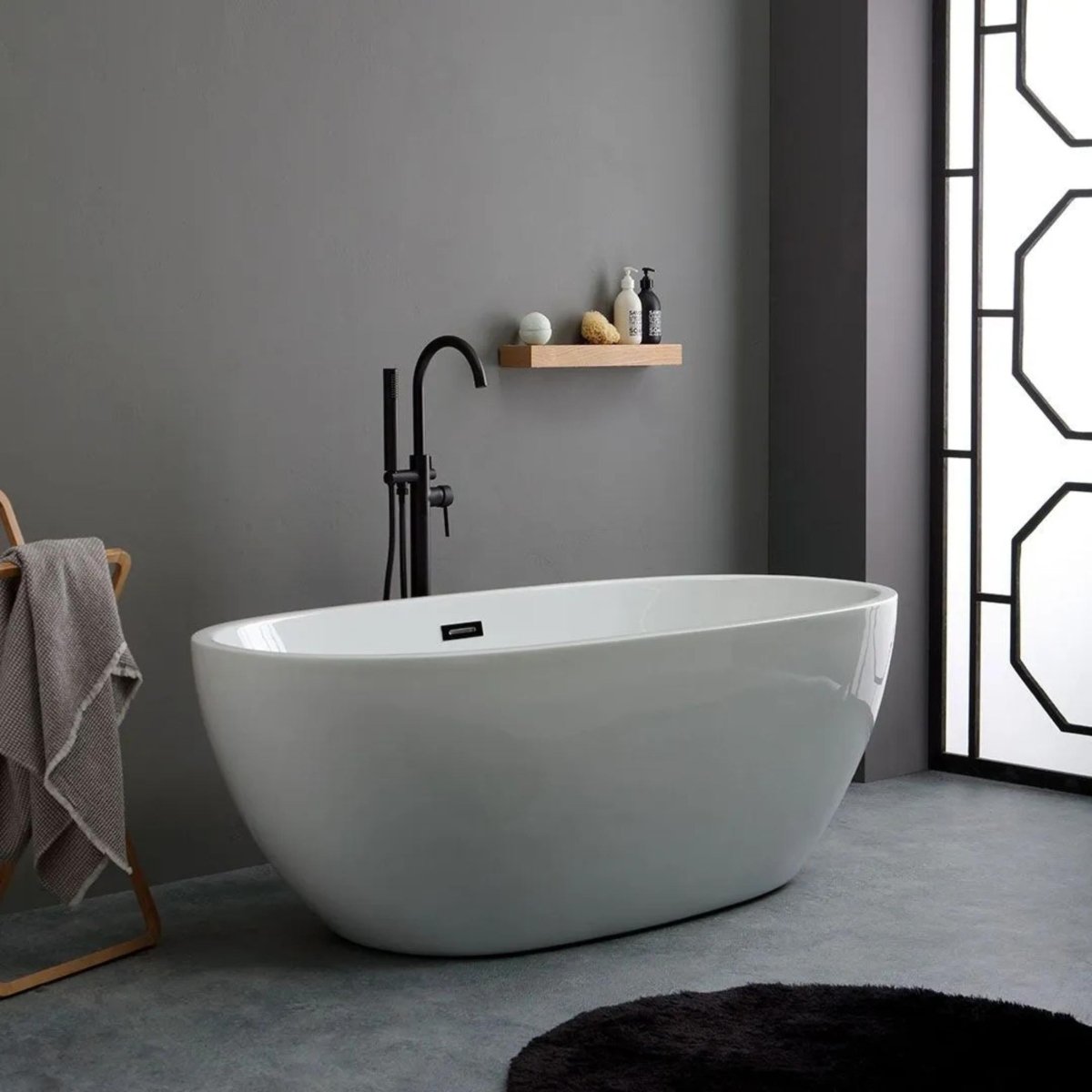 Vasca da bagno ovale a centro stanza "Clarissa" in acrilico bianco cm 165x75 59h - MondoViro