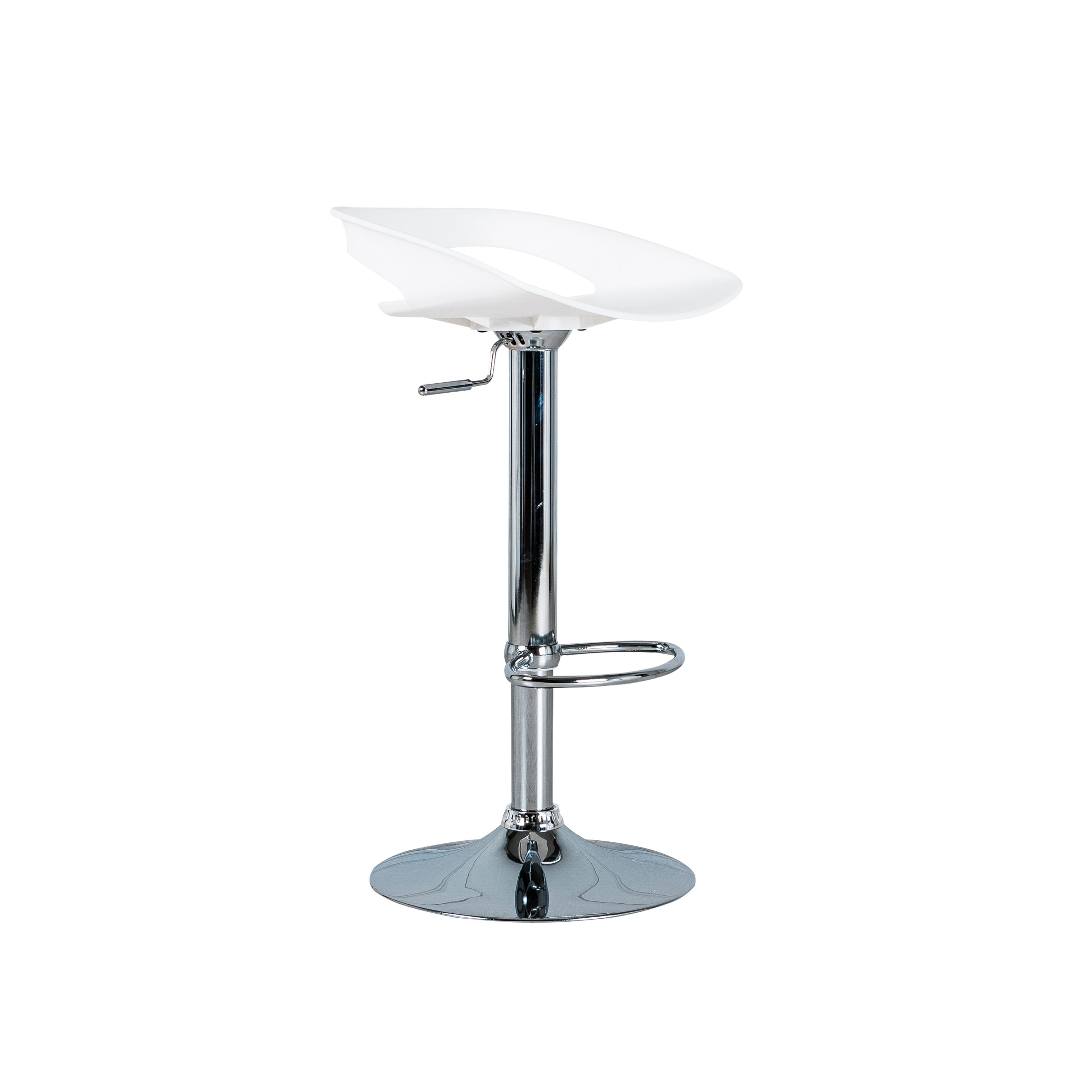 Set of "Glenda" high stools in polypropylene with gas lift and footrest, 40x40 cm, 69 cm high.