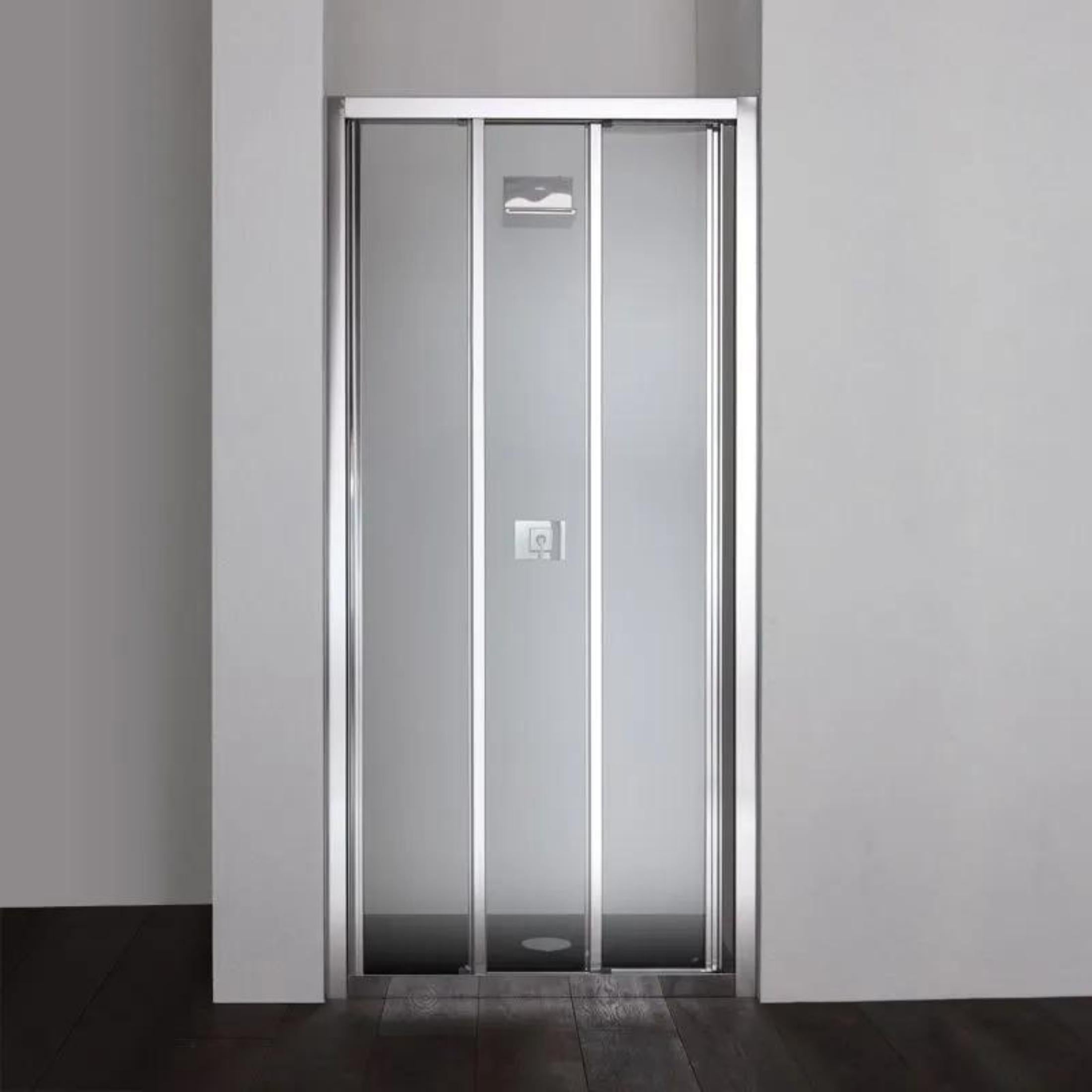 "Stella" 3-door shower niche door in chromed aluminum and tempered glass