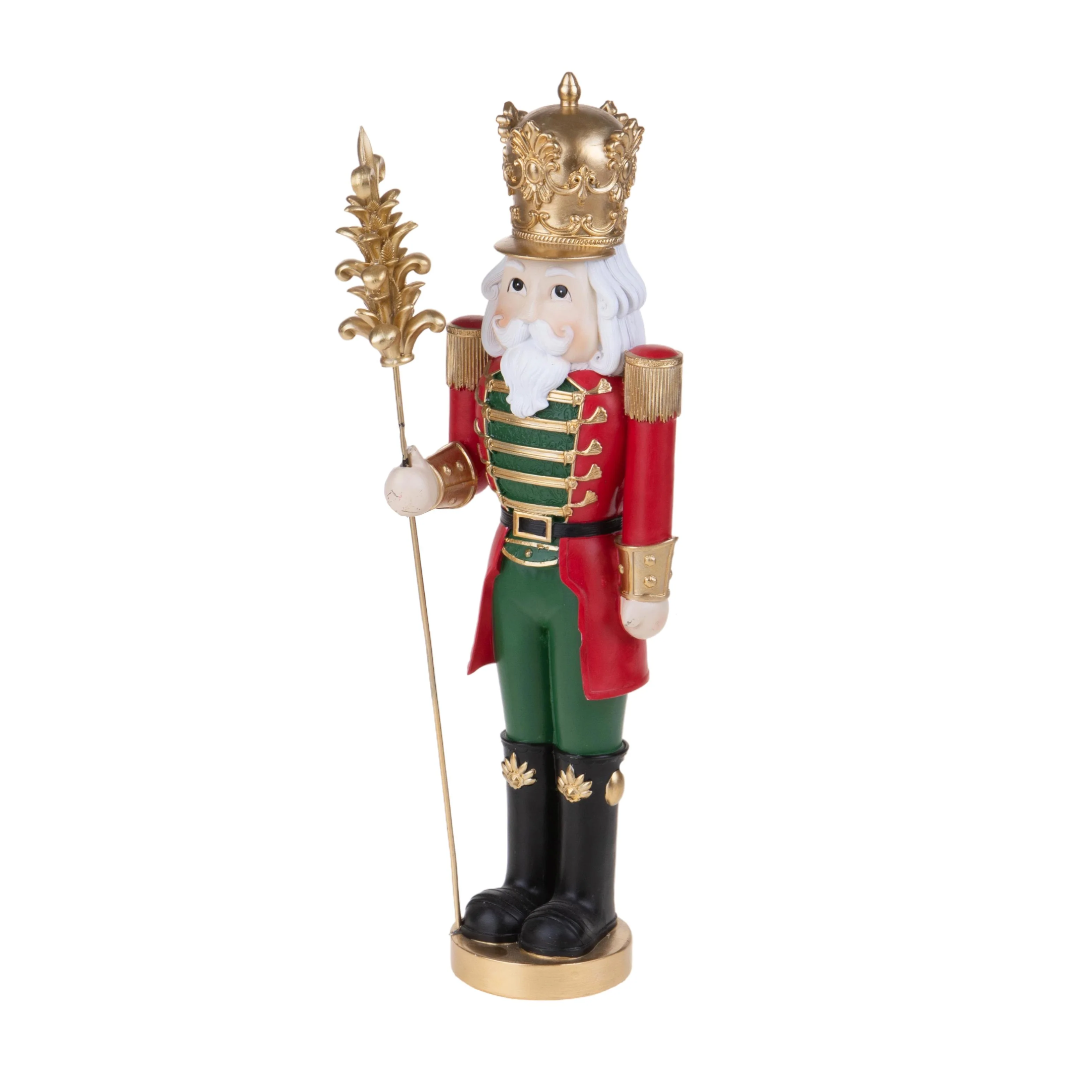 Nutcracker figurine with spear, red and green, resin, 40 cm high