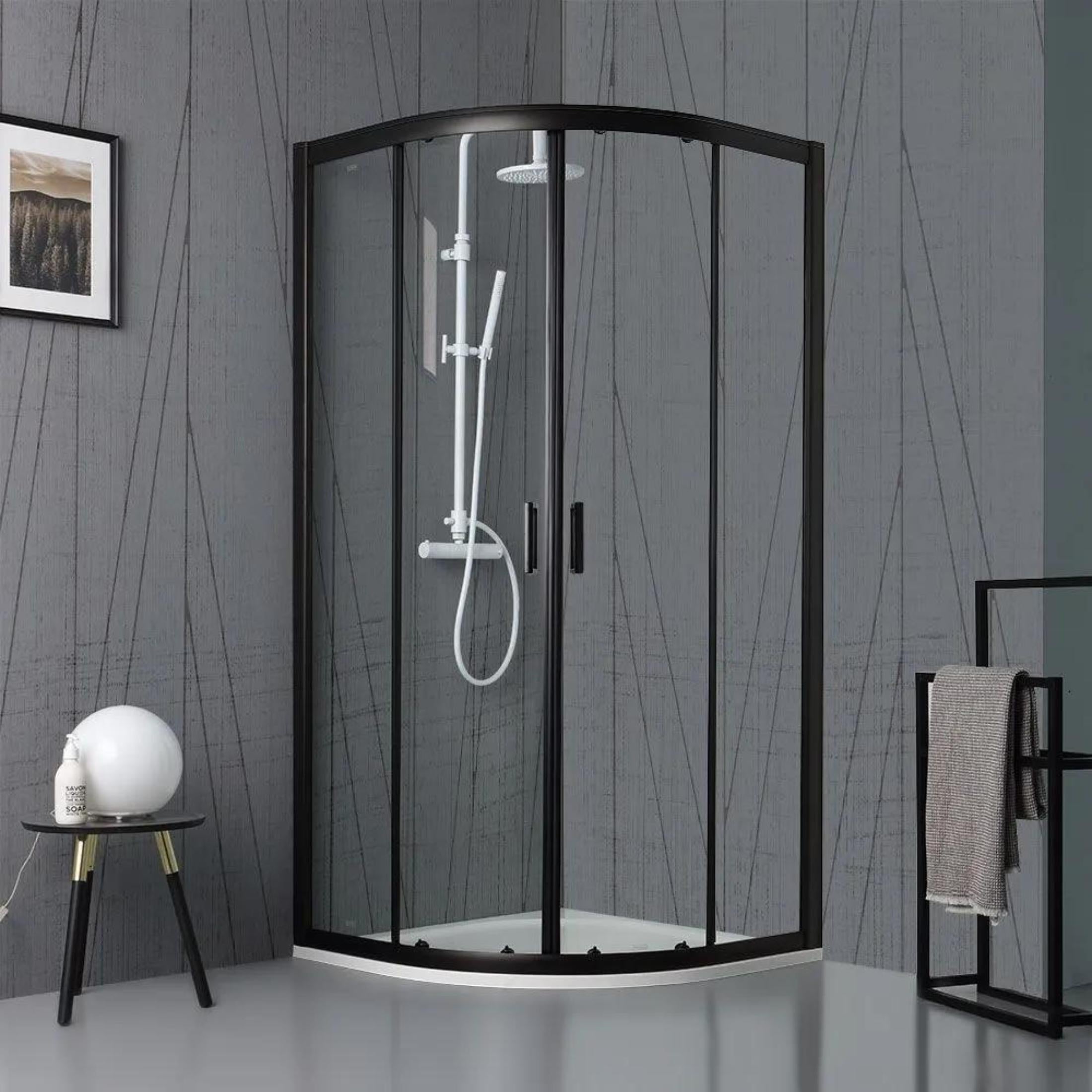 Semicircular shower enclosure "Cielo" in clear glass and matt black profile h 190 cm