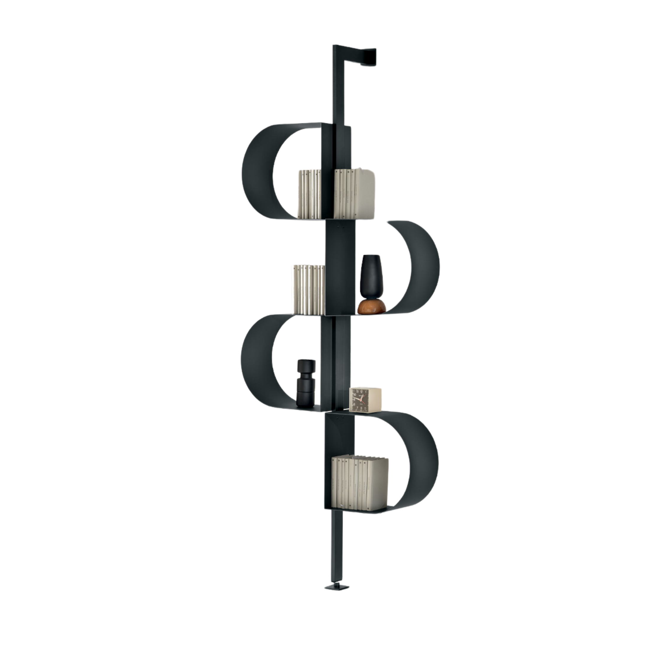 "Trama" vertical bookcase in painted metal with adjustable foot for wall mounting