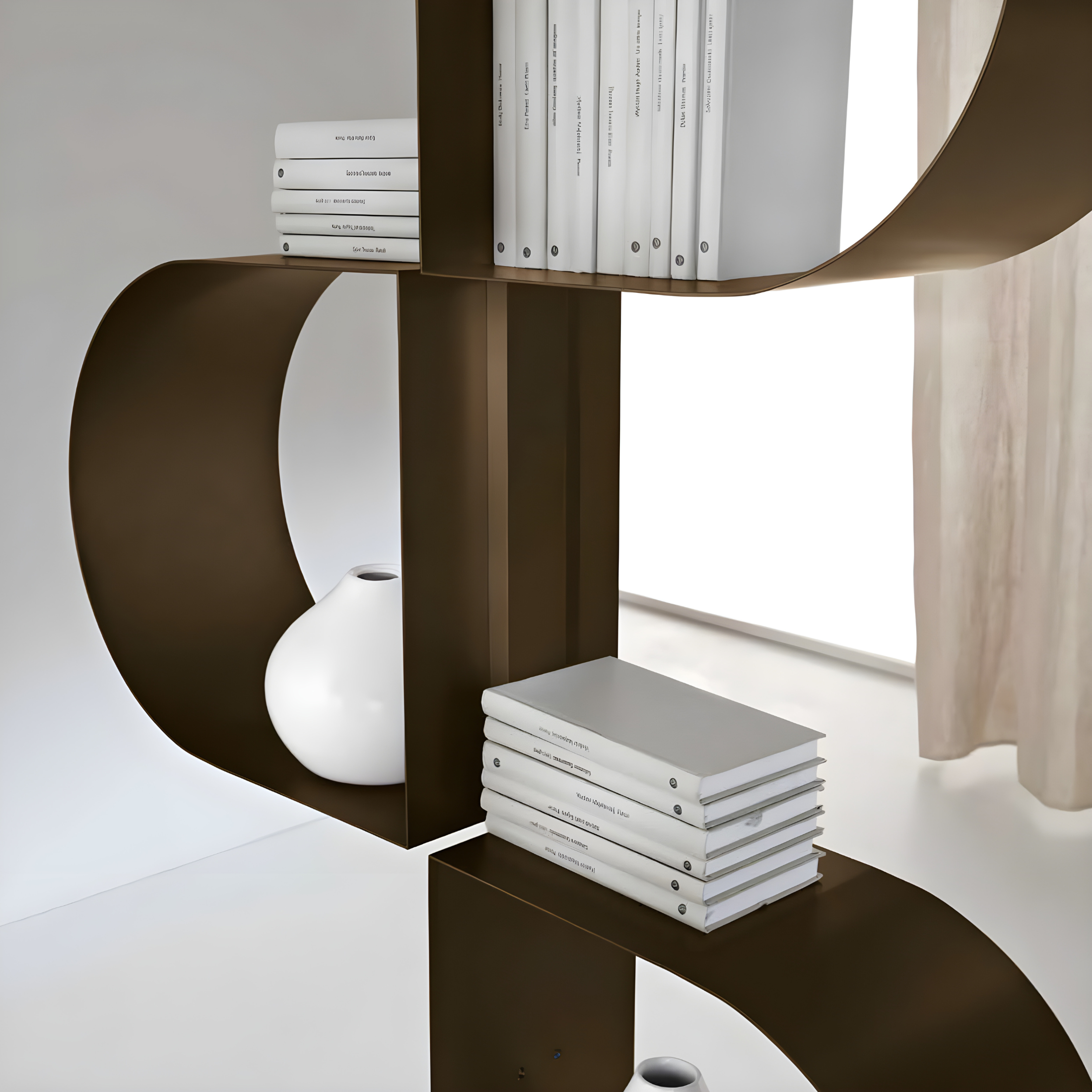 "Trama" vertical bookcase in painted metal with adjustable foot for wall mounting