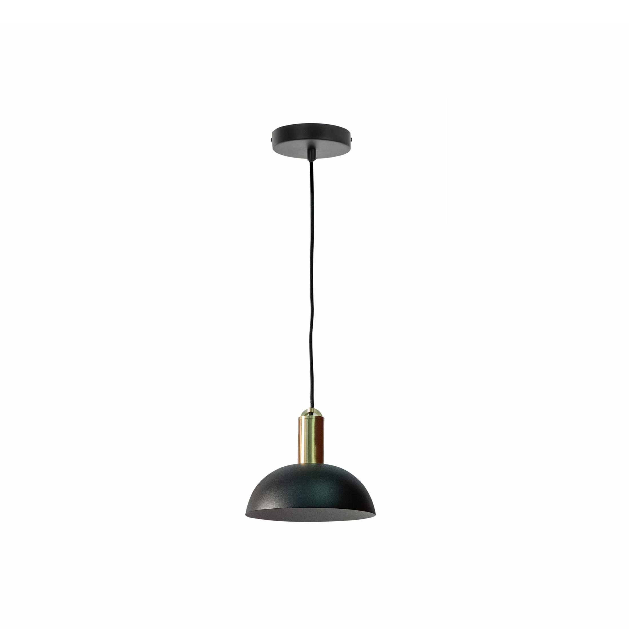 "Tenis" round pendant lamp in matt black brass, 20x20 cm, 150 cm high.