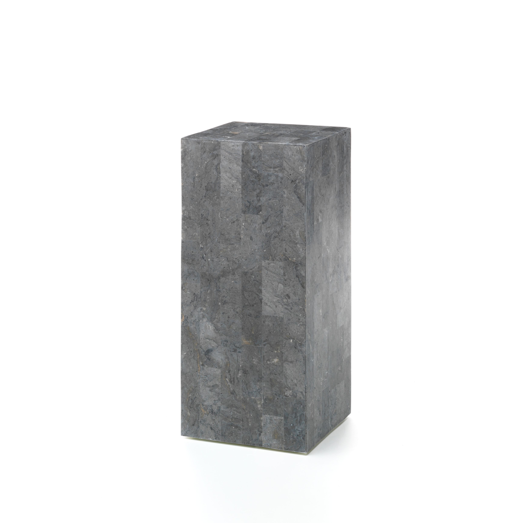 "Dove" modern high table column in fossil stone, 35x35 cm, 80 cm high