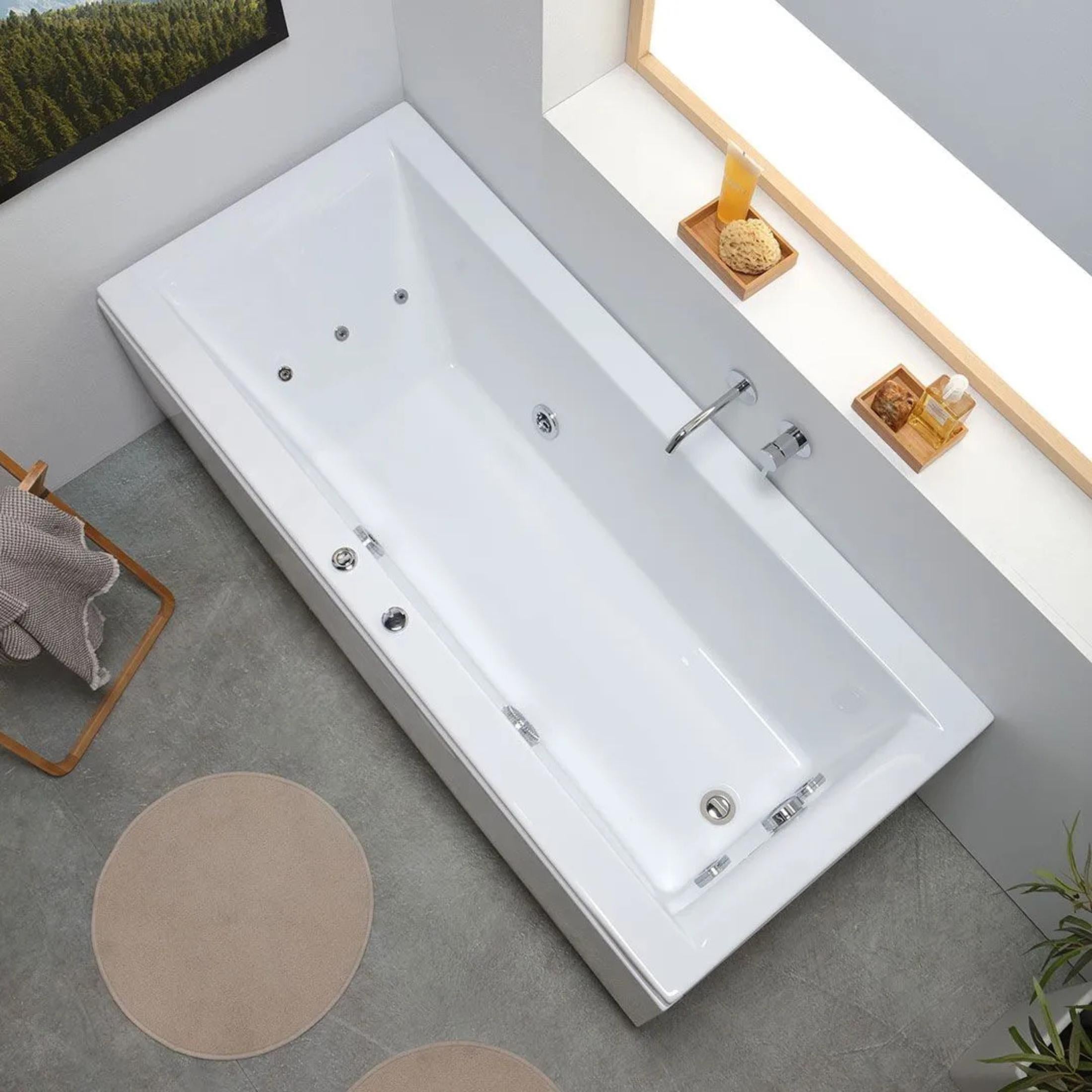 "Agata" corner whirlpool bathtub in acrylic, 170x75 cm, 56h