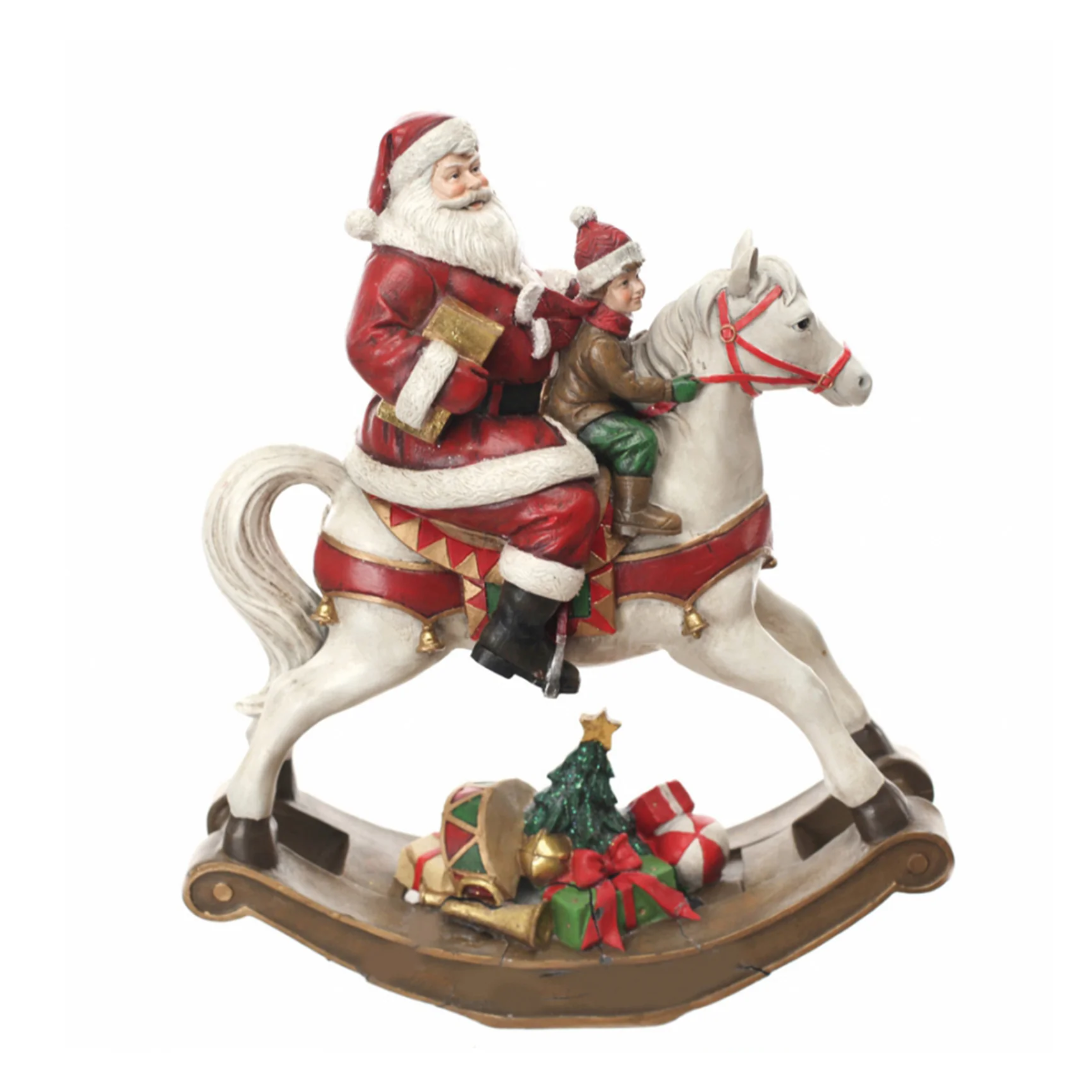 Rocking horse figurine with Santa Claus, Christmas colors, made of polyresin, 18x8 cm, 22h