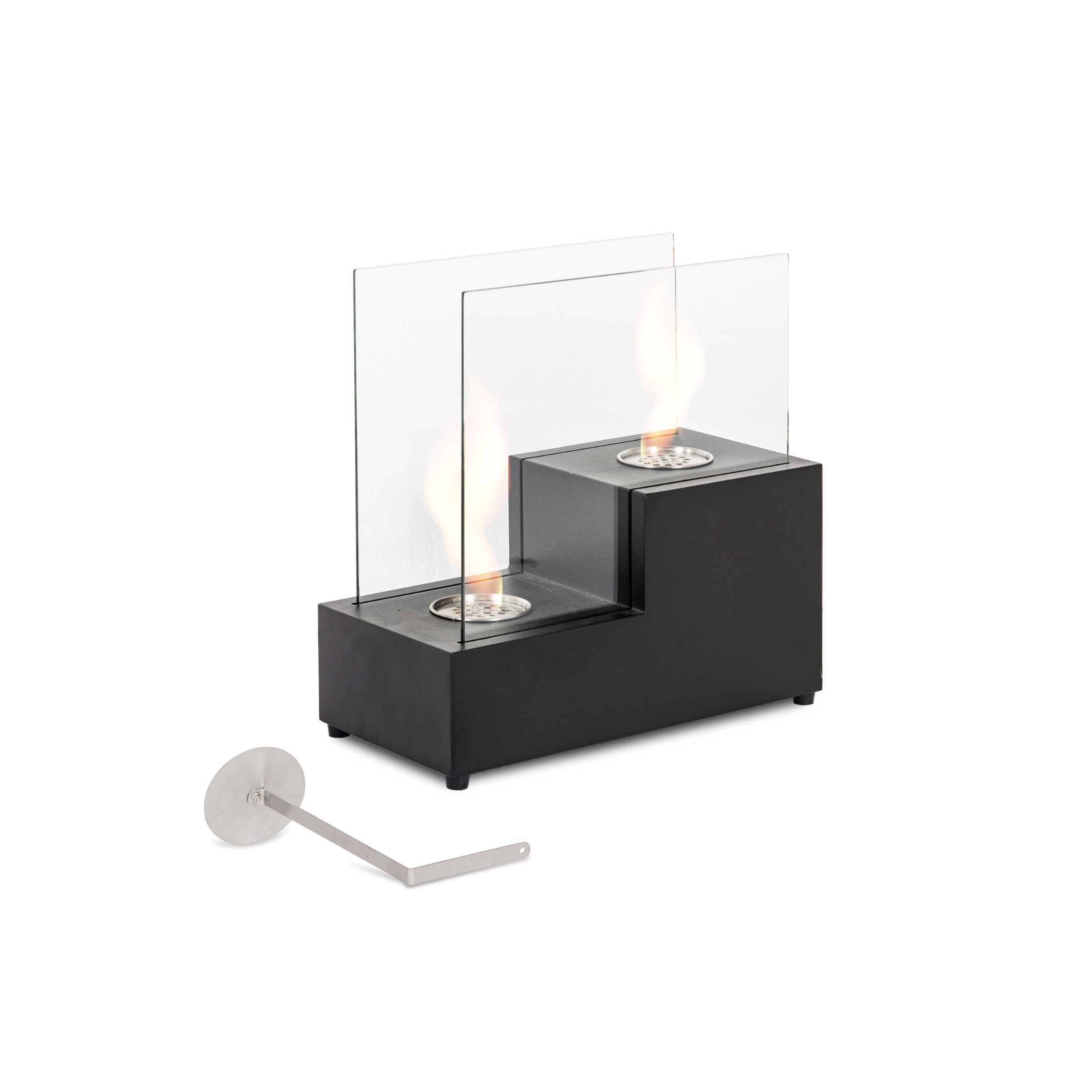 "Martina" bioethanol tabletop fireplace in tempered glass, 40x20 cm, 39 cm high.