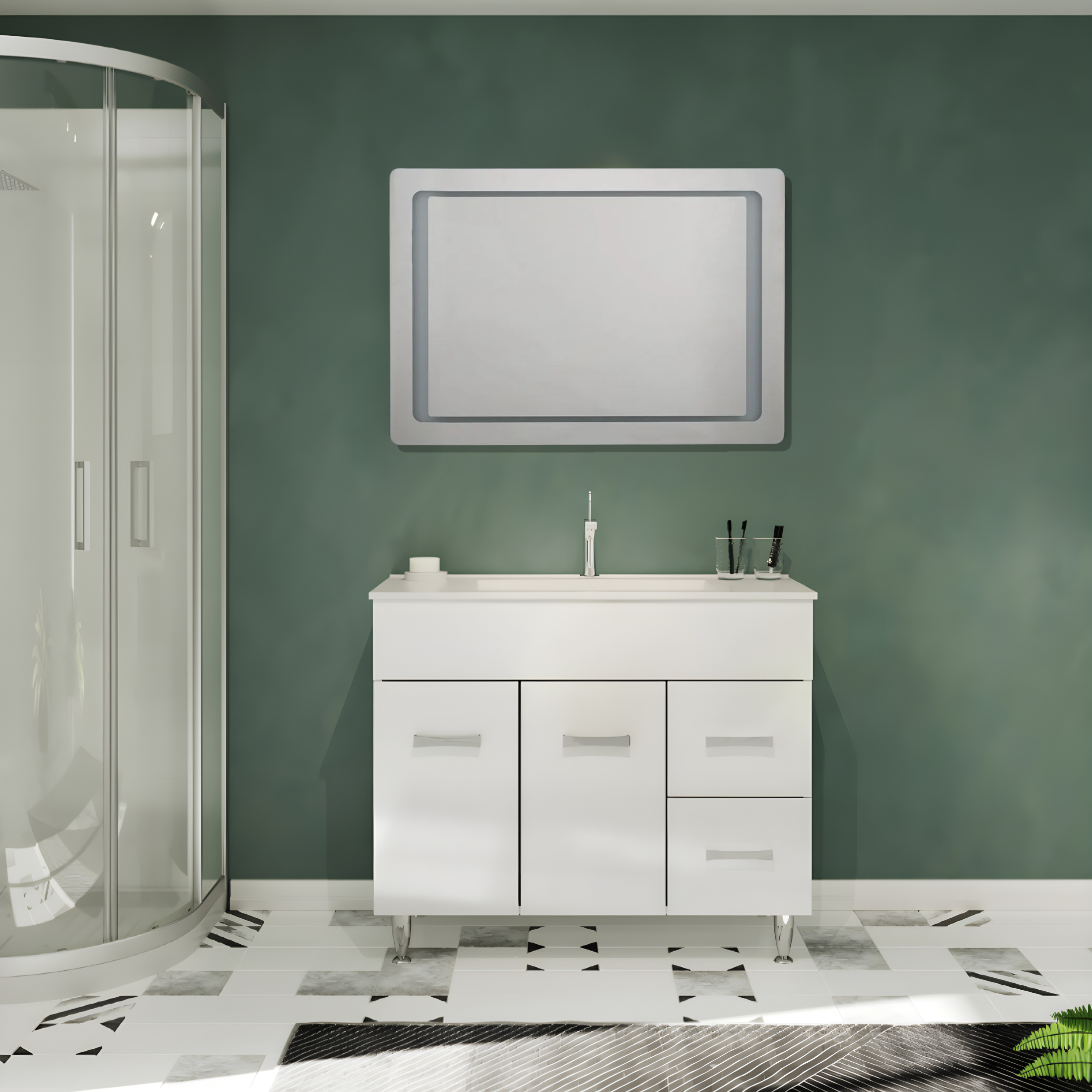 Reversible rectangular "Portland" LED framed mirror