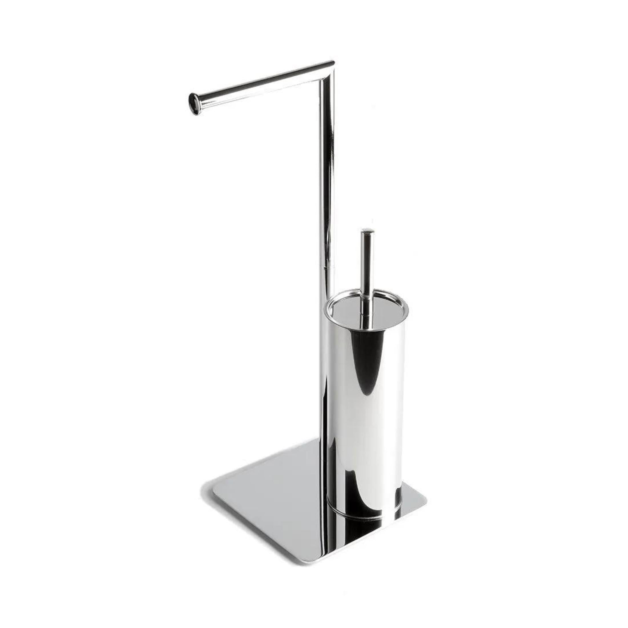 "Saskia" free-standing toilet paper holder and toilet brush holder in polished chrome steel