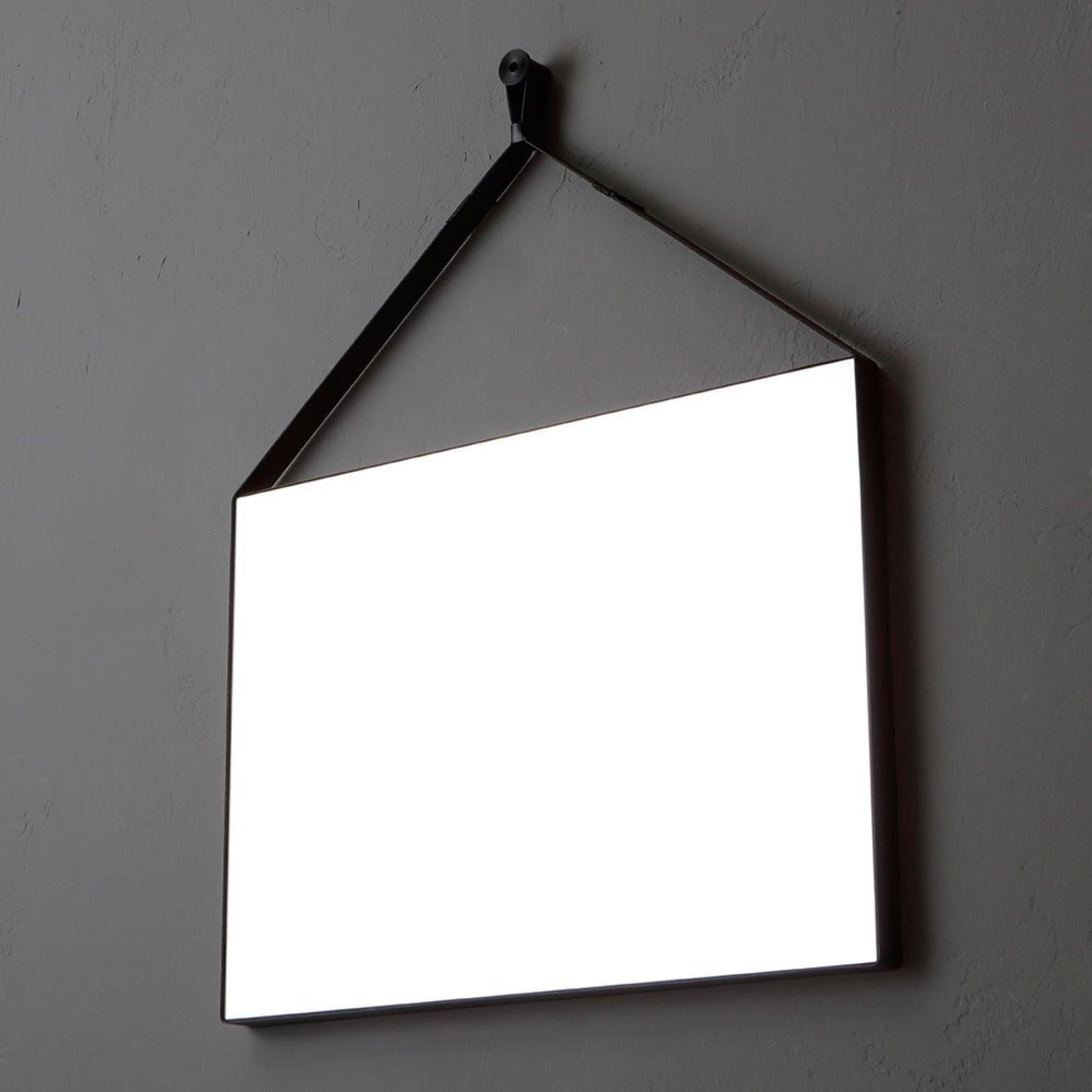 Rectangular "Hillsboro" design mirror with black leather strap, 70x50 cm