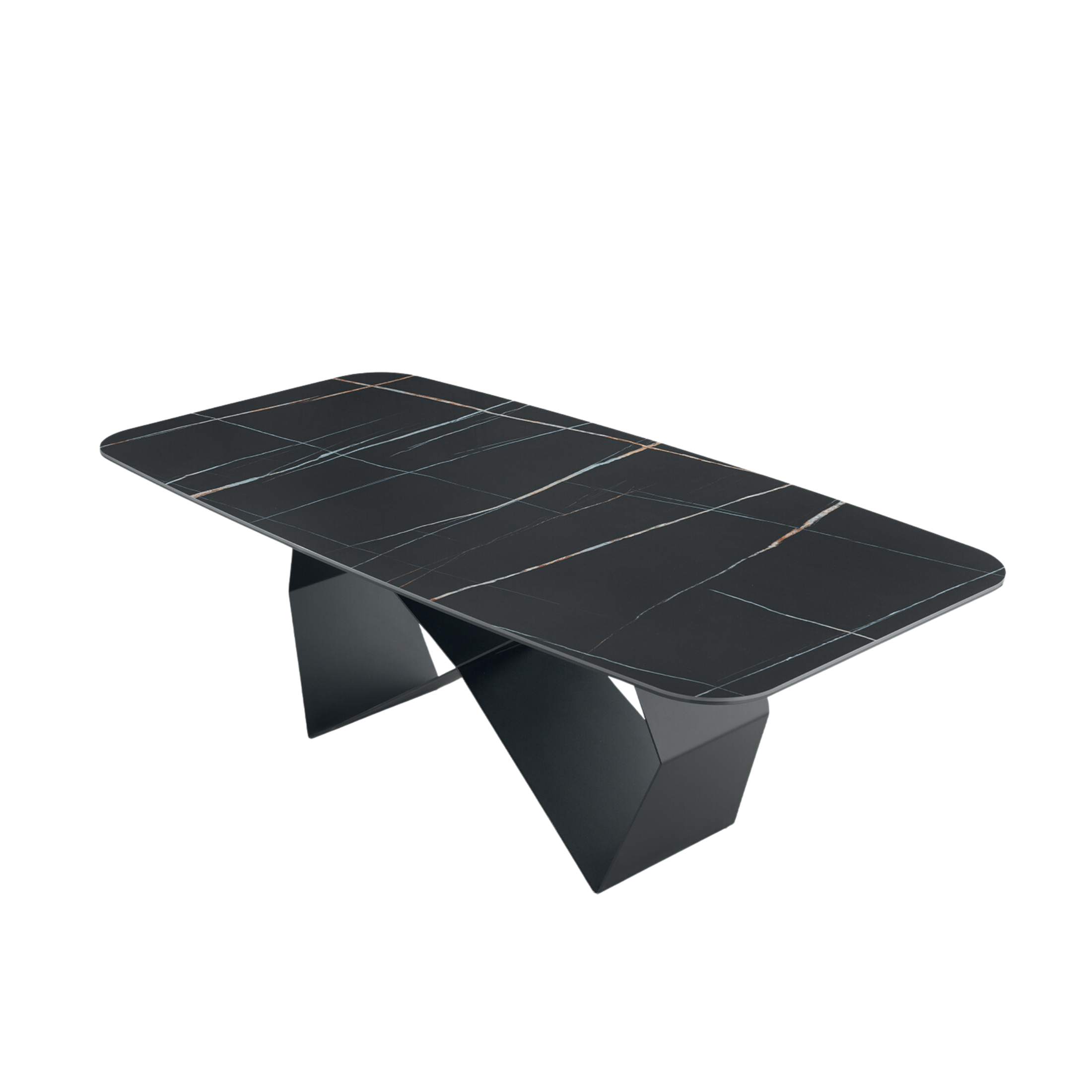 "Karlito" modern fixed table with painted metal base, 210x110 cm, 75 cm high.